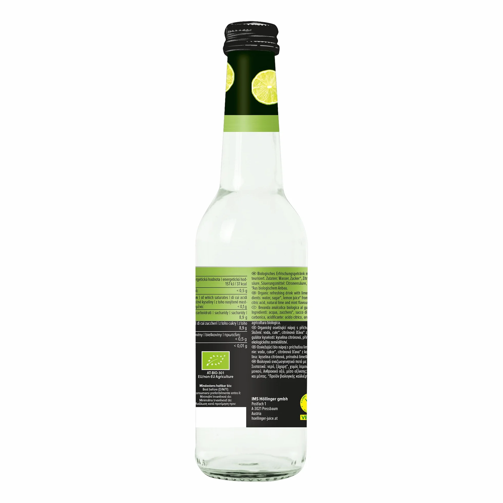 Höllinger Mojito Analcolico Bio, Bevanda al Lime e Menta, Bottiglia di Vetro 330ml, Cocktail Analcolico Premium, Senza Alcool, Biologico Certificato