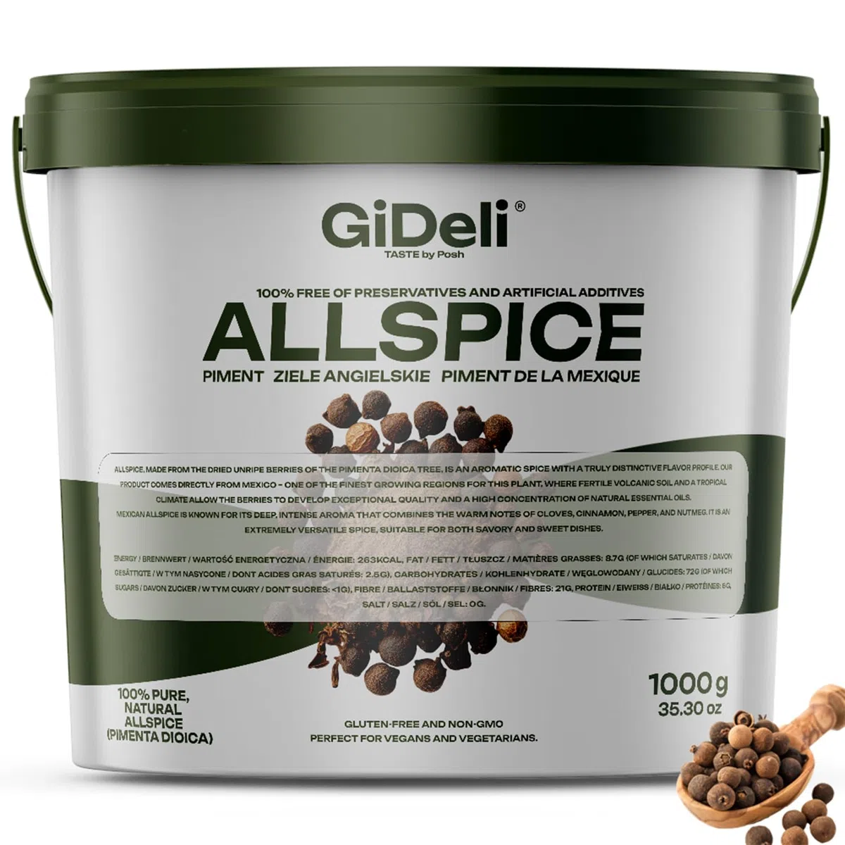 GiDeli Pimento intero 1 kg nel secchio di spezie cereali semi di pimento