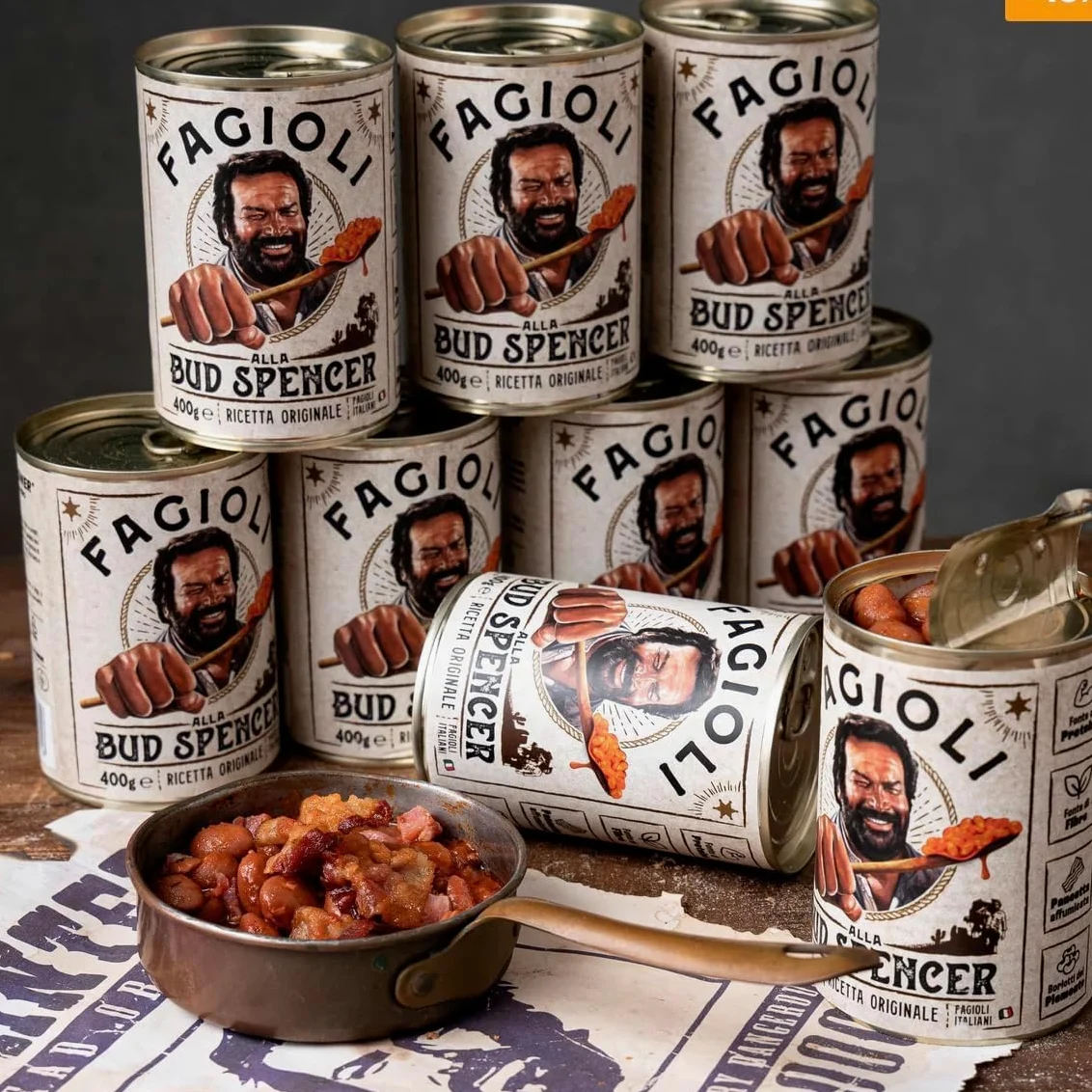Selezione Fagioli BUD SPENCER 2 Confezioni Fagioli Neri Tex-Mex 2 Confezioni Fagioli Pinto Ricetta Originale confezioni da 400gr con esclusivo adesivo Zeus Party