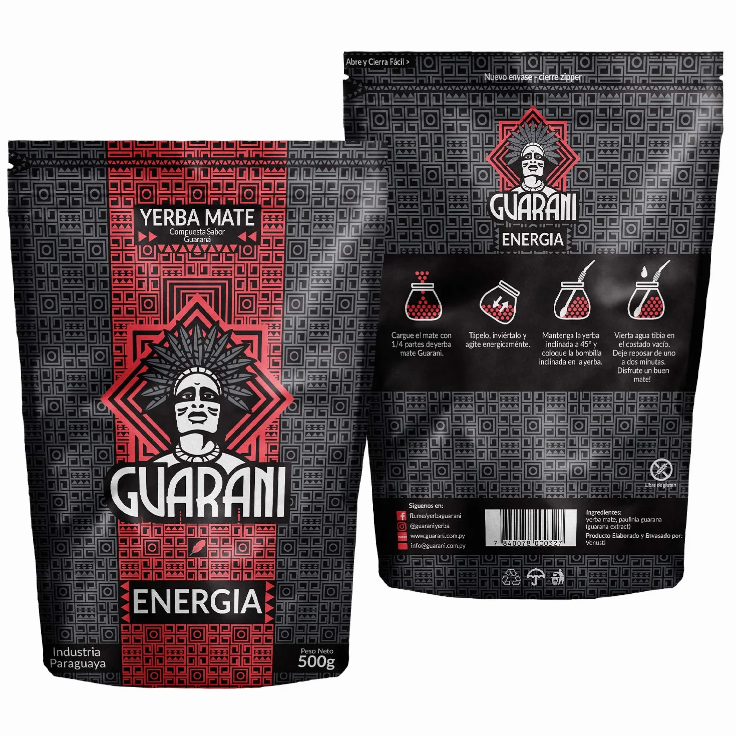 Guarani Energia Yerba Mate Tea 500 g | Yerba Mate con Guaranà | Miscela Ricca di Gusto | Infuso Naturale Paraguayano