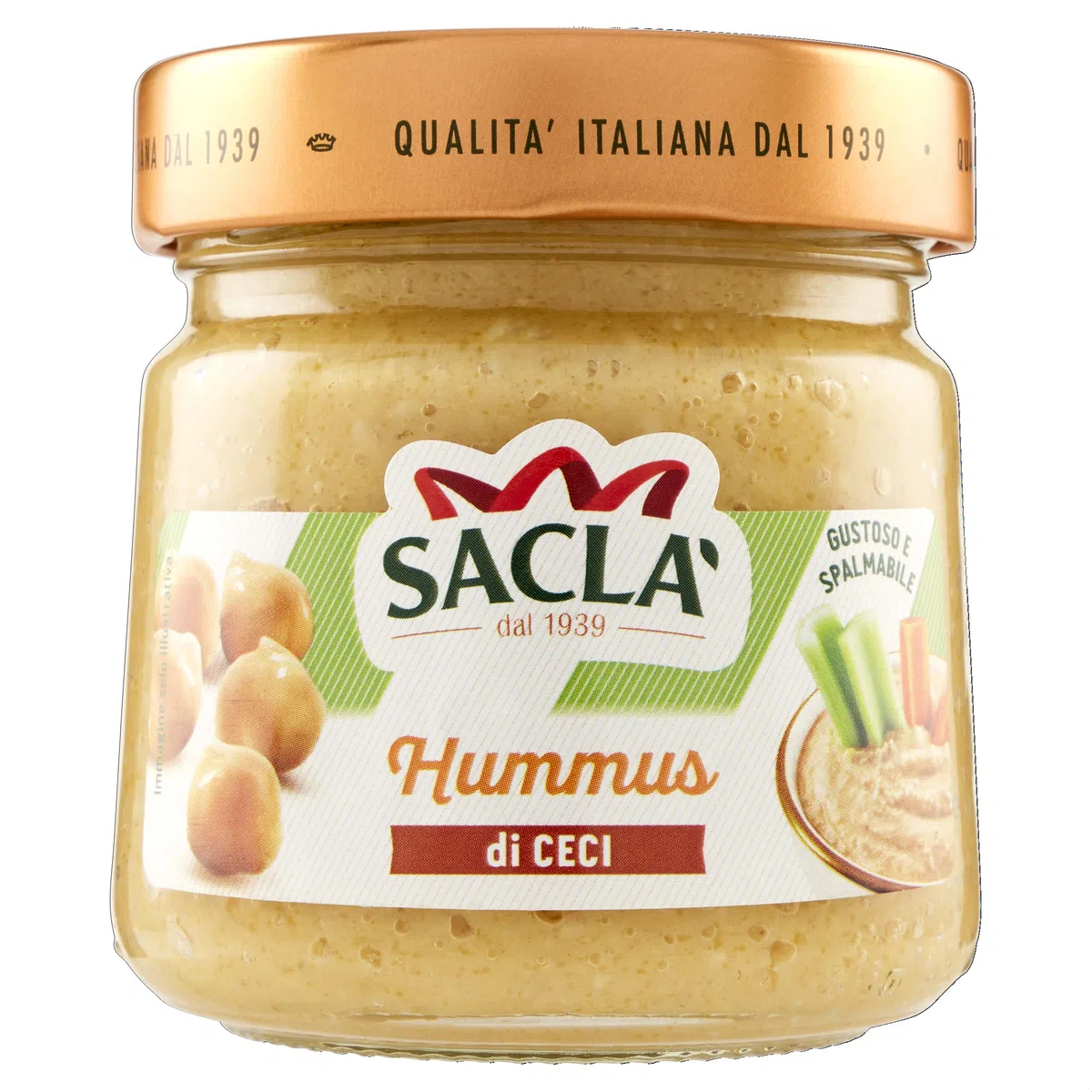 Saclà, Hummus di Ceci, Crema di Ceci e Semi di Sesamo Aromatizzata all'Olio Extra Vergine di Oliva, Vaso Vetro, 190g, Confezione da 6 Pezzi