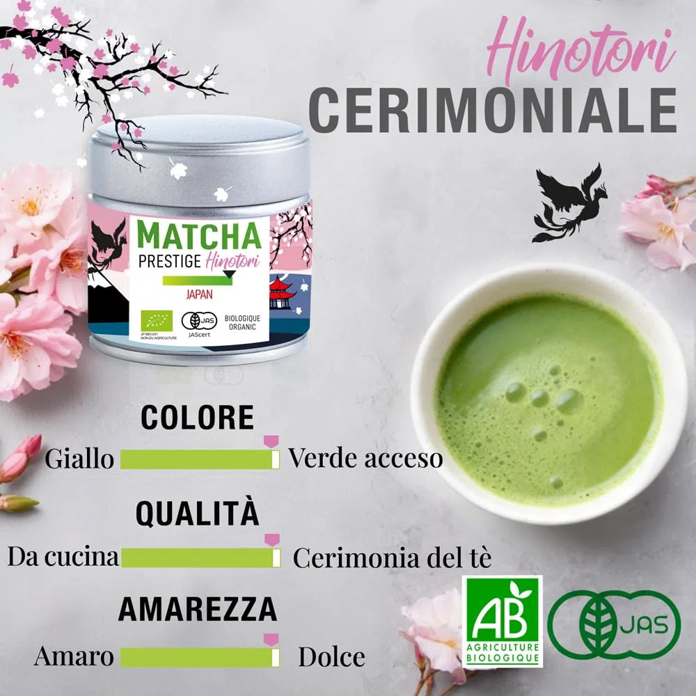 ORIGEENS TE MATCHA CERIMONIALE BIO PRESTIGE HINOTORI - Tè matcha BIO giapponese in polvere – Usucha/Koicha/Matcha Latte - Scatola 30g, Matcha Tea