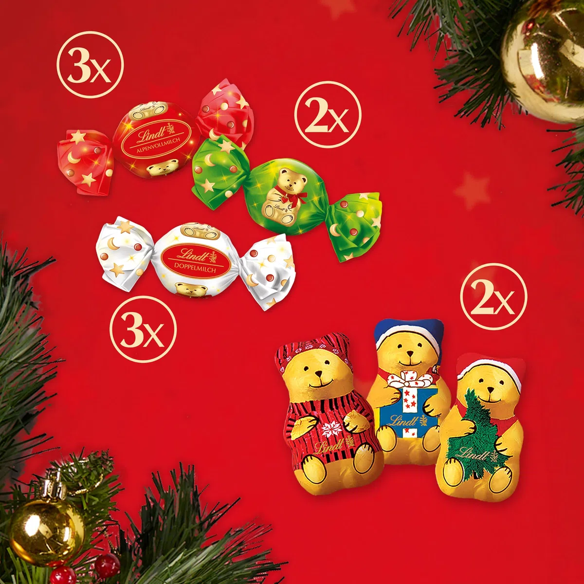 Calendario Dell'Avvento Teddy Lindt 170gr Cioccolatini al latte con Omaggio 2 Lettere di Babbo Natale + Penna Natalizia