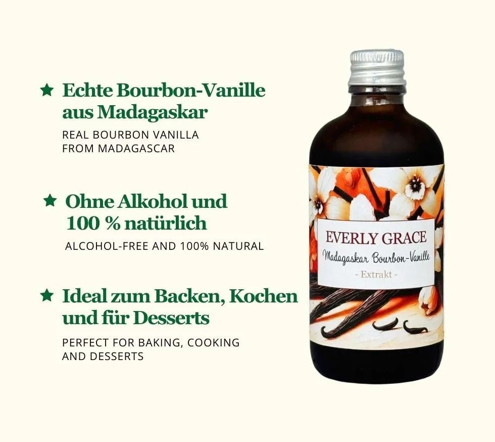 Everly Grace Estratto biologico di vaniglia bourbon senza alcool proveniente dal Madagascar, vanigliasenza alcool, estratto liquido di vaniglia per dolci, essenza naturale divaniglia, senza additivi