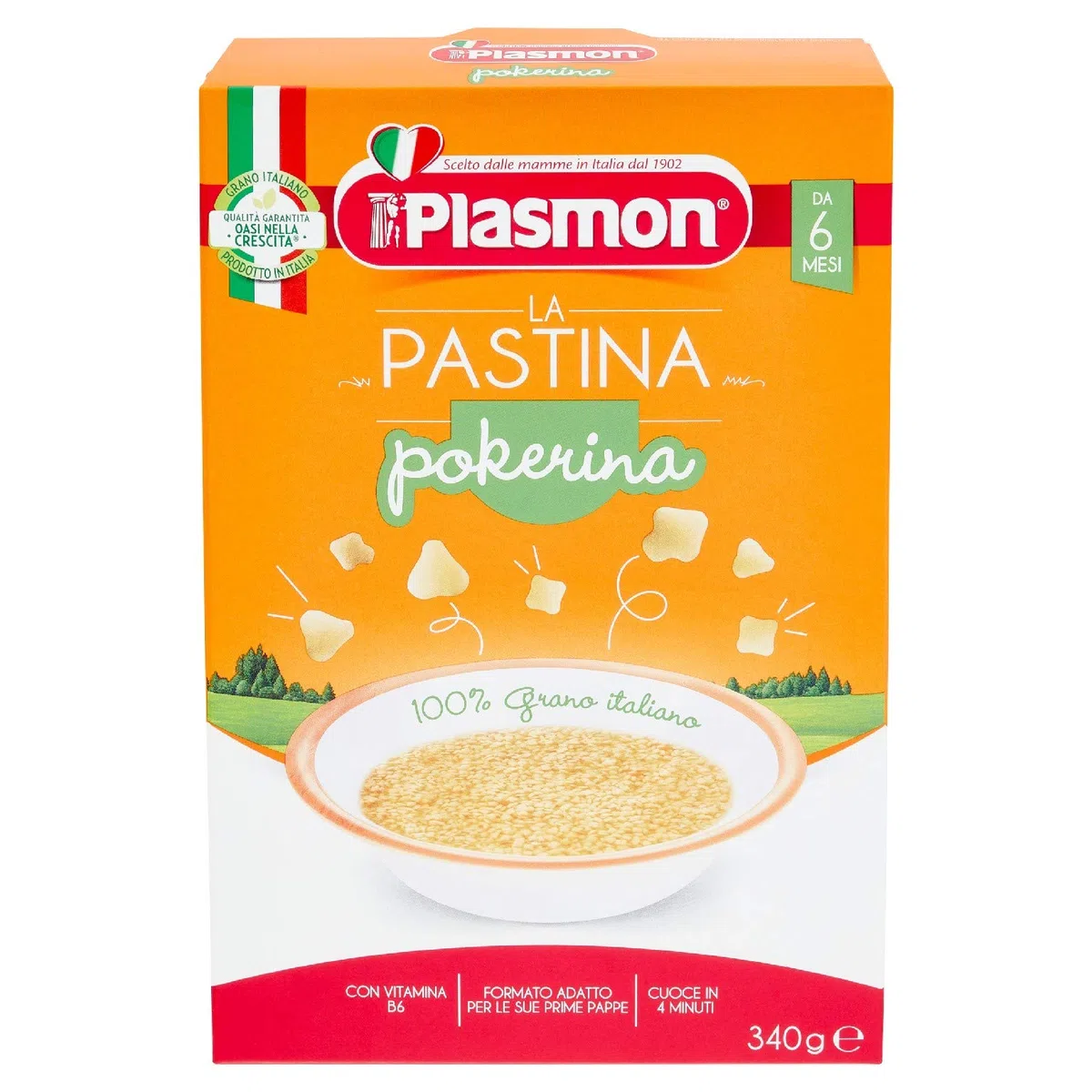 Plasmon La Pastina Pokerina 340g 12 Box Con Farina di grano tenero 100% Italiano, piccola e morbida in bocca