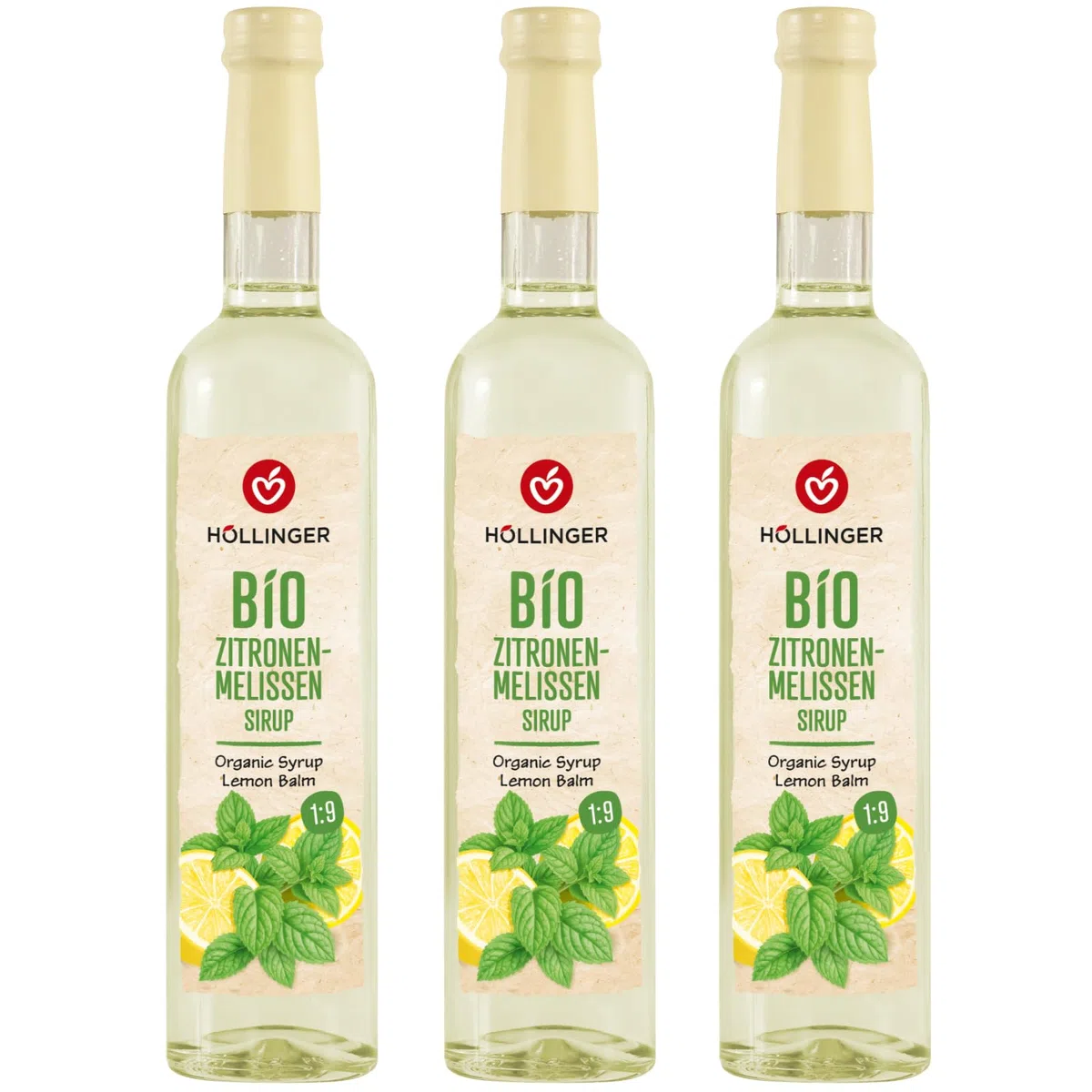Höllinger Sciroppo Biologico Melissa e Limone, 3x500ml, Concentrato 1:9