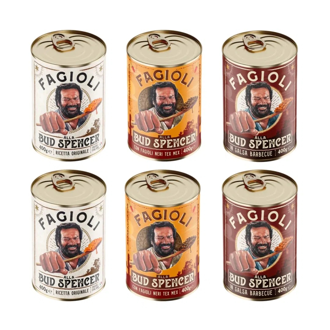 MIX Fagioli BUD SPENCER - 2 Barattoli Fagioli Pinto Ricetta originale + 2 Barattoli Fagioli Neri Tex-Mex + 2 Barattoli di Fagioli salsa Barbecue, Barattoli da 400gr - PRODOTTO ORIGINALE BUD POWER