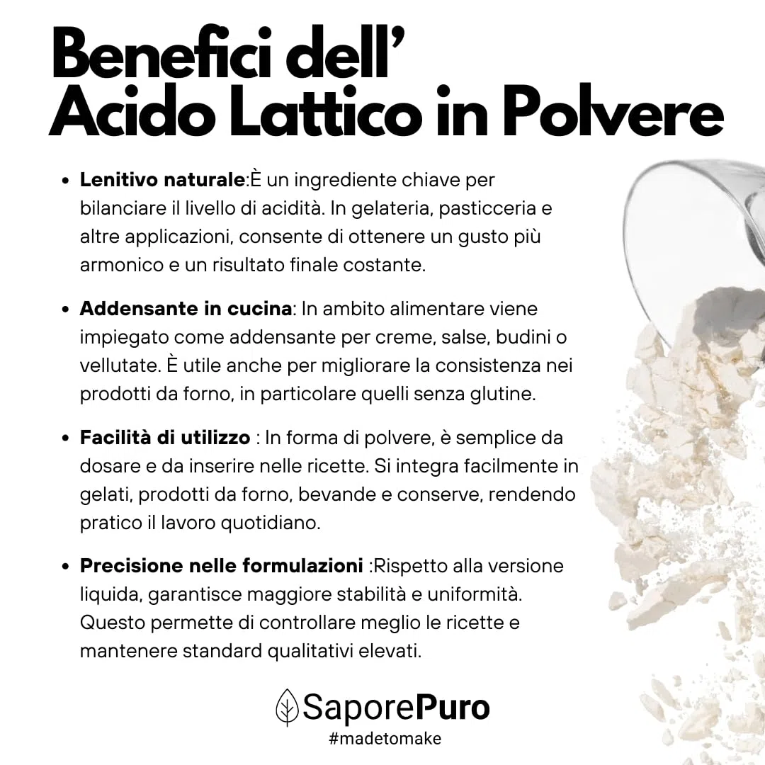 SaporePuro Acido Lattico in Polvere 1 kg – Qualità Alimentare Pura - Per Panificazione, Latticini, Bevande Fermentate e Uso Cosmetico