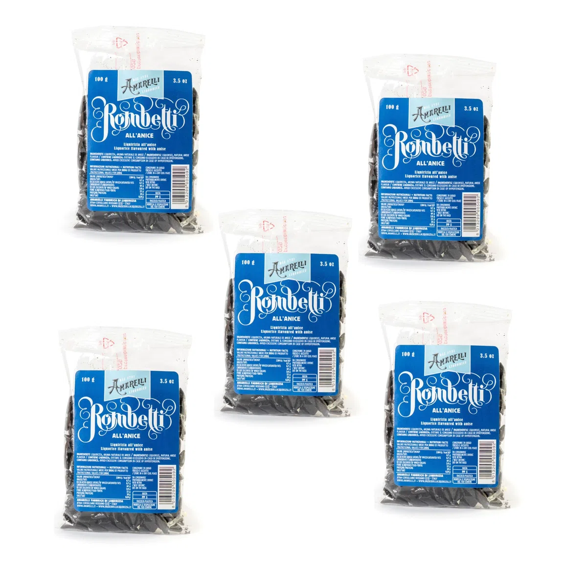 5x Amarelli - rombetti 100 gr -> 5 confezioni da 100gr ciascuna | Liquirizia Pura, 500gr in totale (anice)
