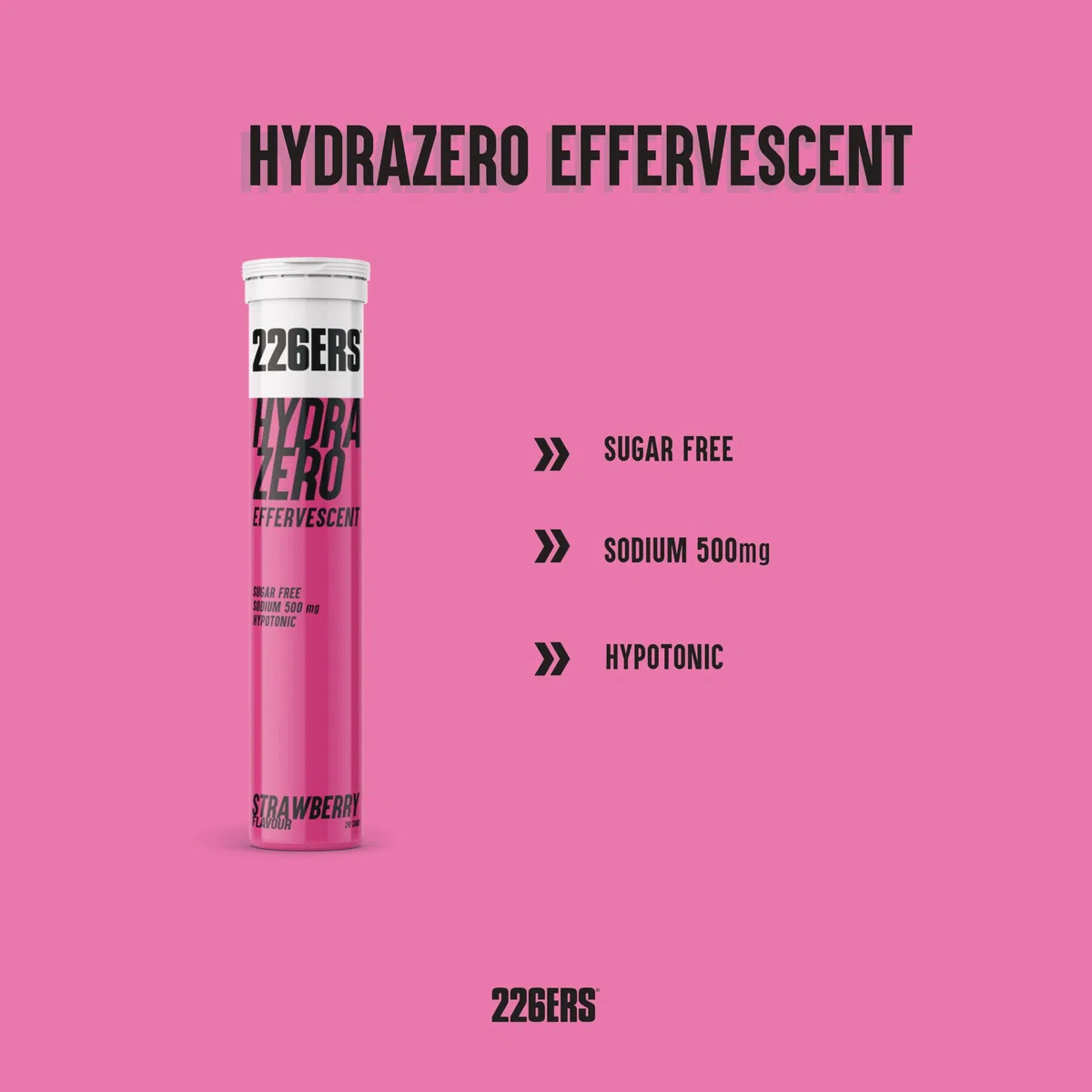 226ERS Hydrazero Effervescent, Compresse Effervescenti per il Reintegro degli Elettroliti, Adatte ai Vegani, senza Glutine, senza Calorie, Fragola, 20 Compresse