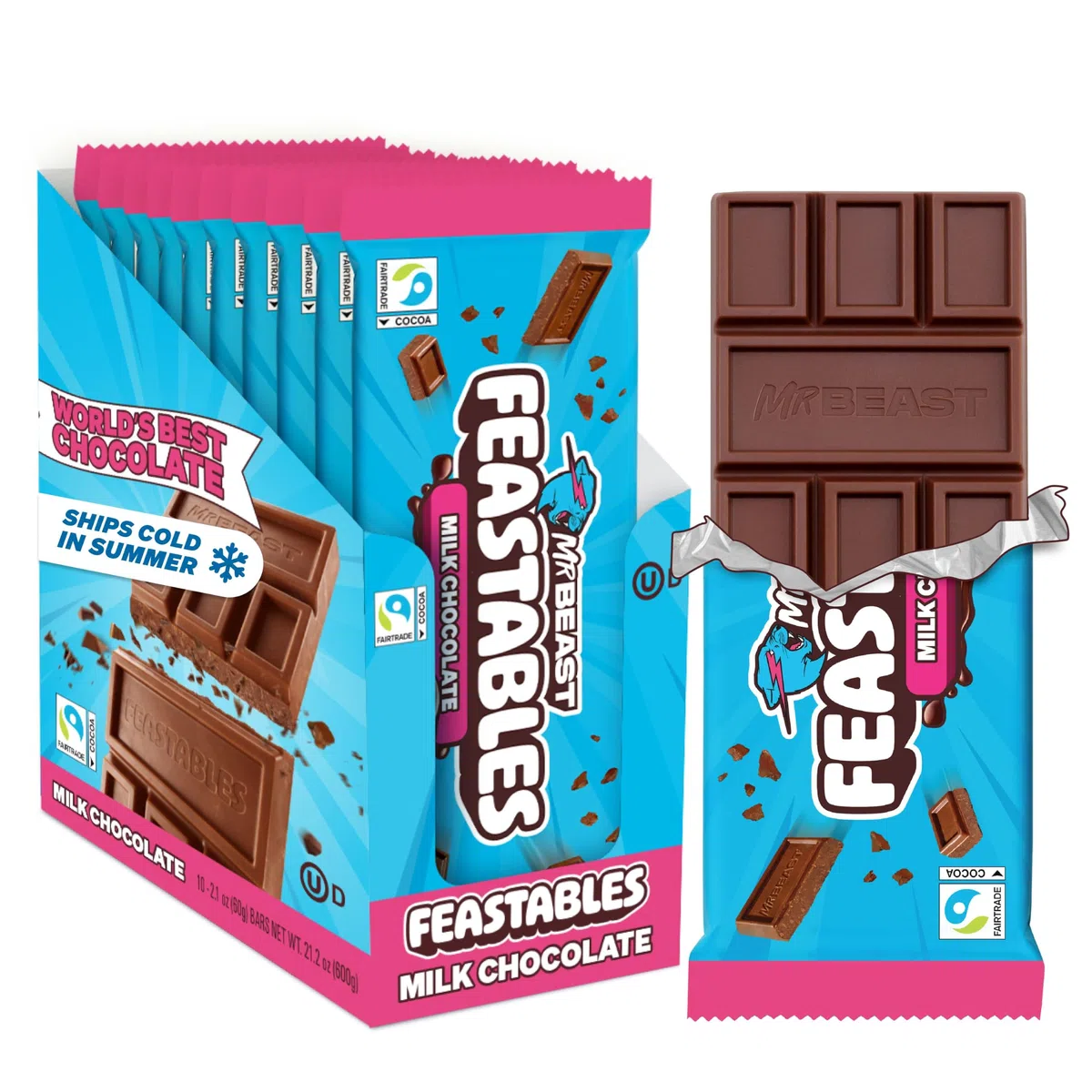 Feastables MrBeast Chocolate Bars/Barrette di cioccolato (10 x 60 g) - Il regalo di cioccolato per la vera bestia. (Milk Chocolate)