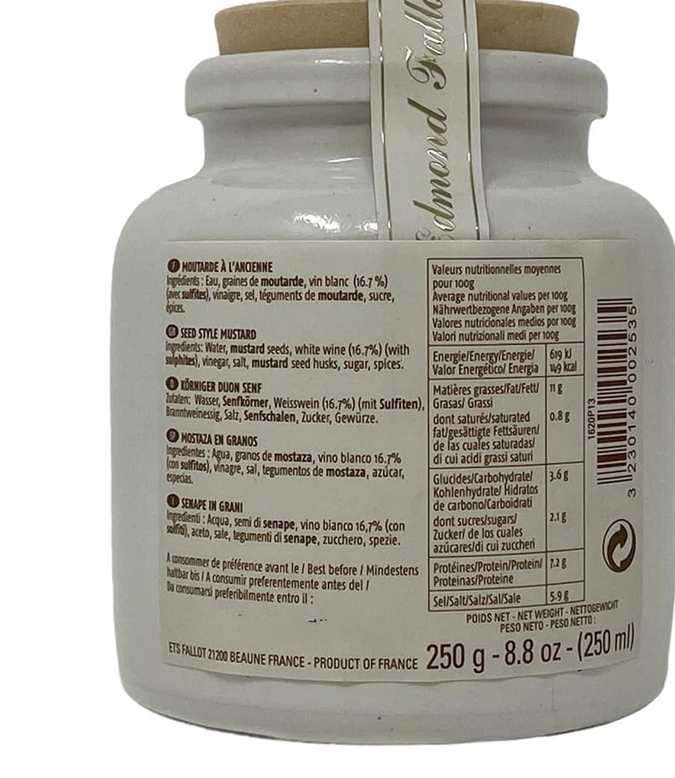 Edmond Fallot | Grani di senape di Digione - Barattolo in gres da 250 g