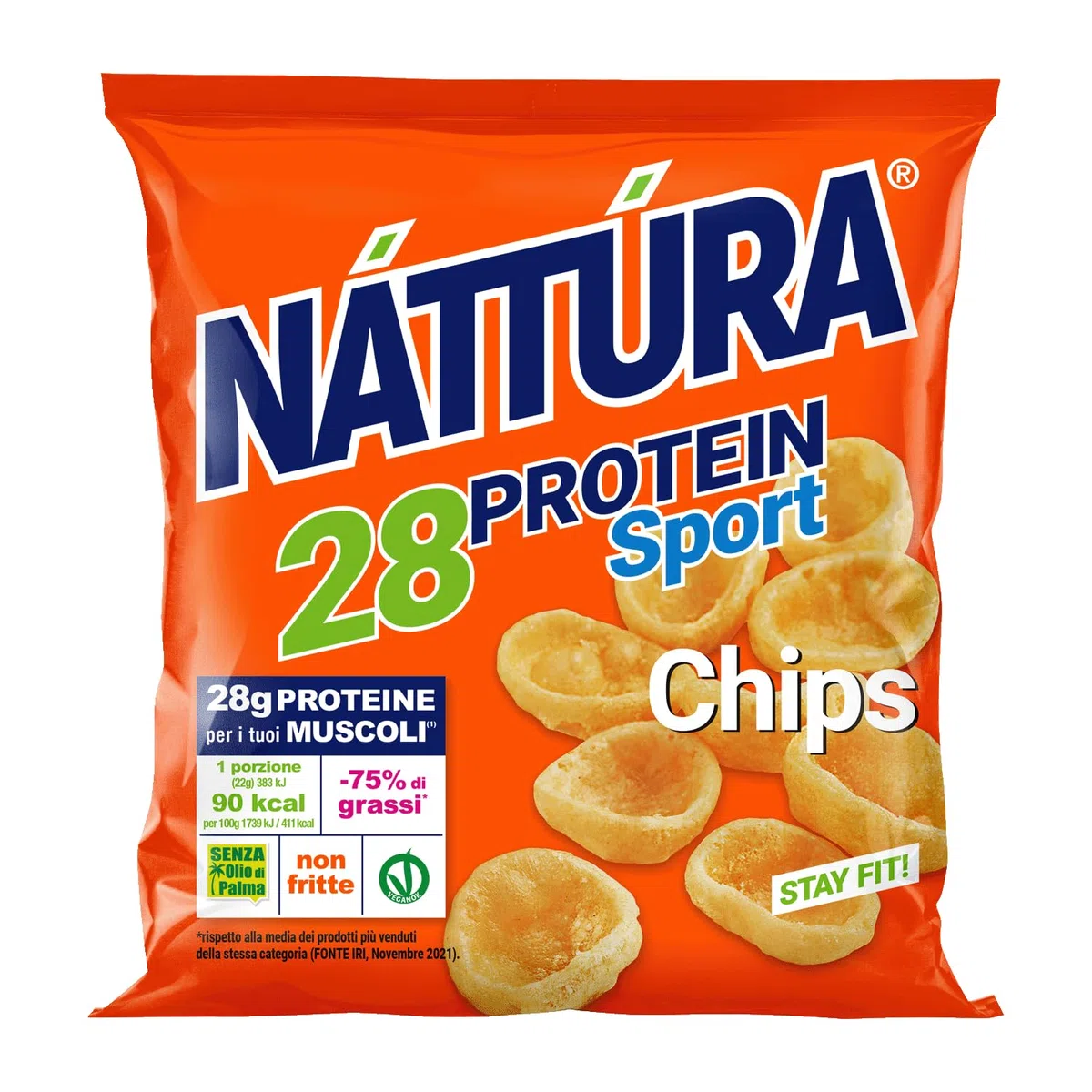 NATTURA PROTEIN SPORT Chips Monodose, Gustose Patatine Proteiche, Cotte al Forno e Senza Olio di Palma, 28% di Proteine, 16 Sacchetti da 22g