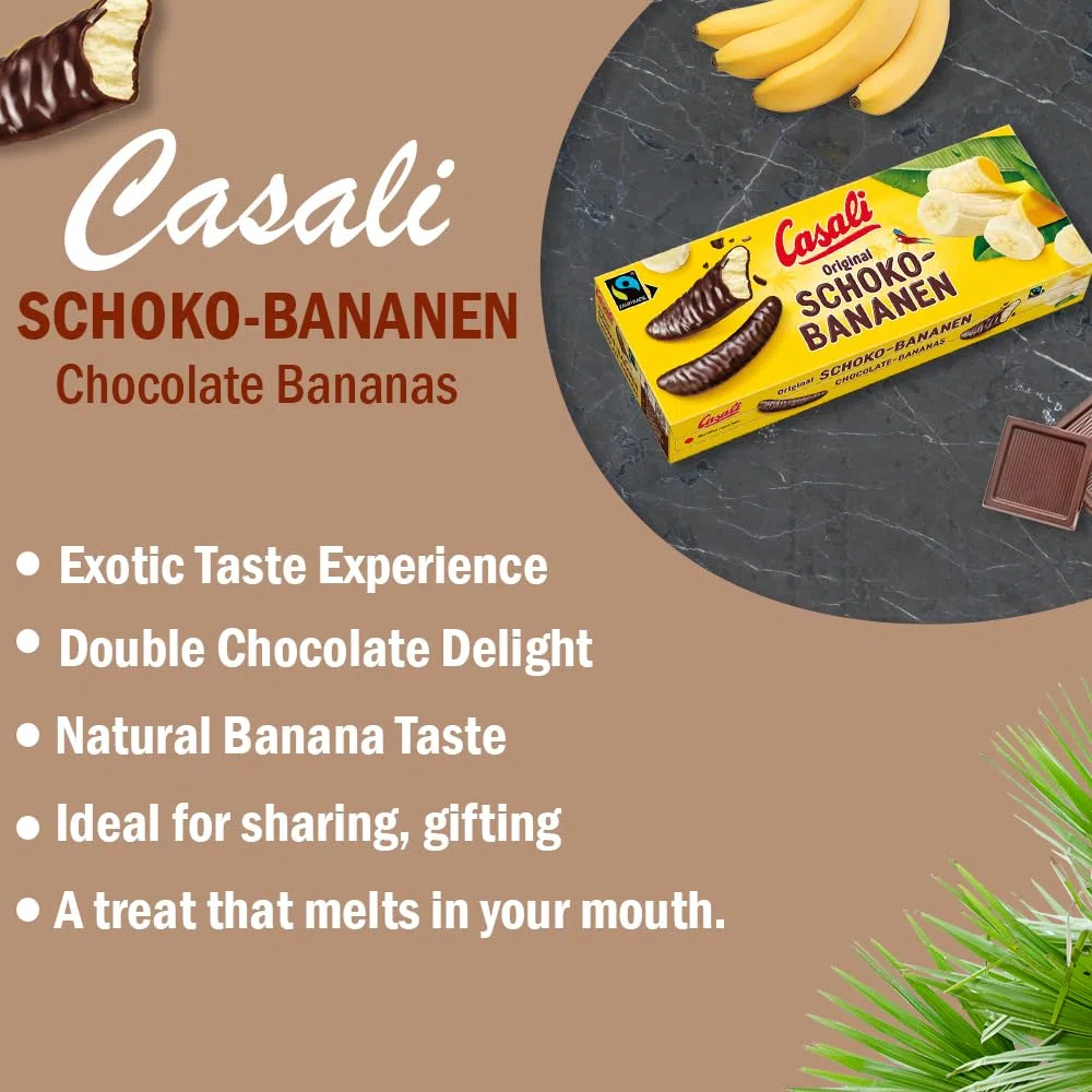Casali Schoko Bananen - Irresistibili Dolcetti Alla Banana Ricoperti Di Cioccolato - 48 Pezzi, 600g x 6