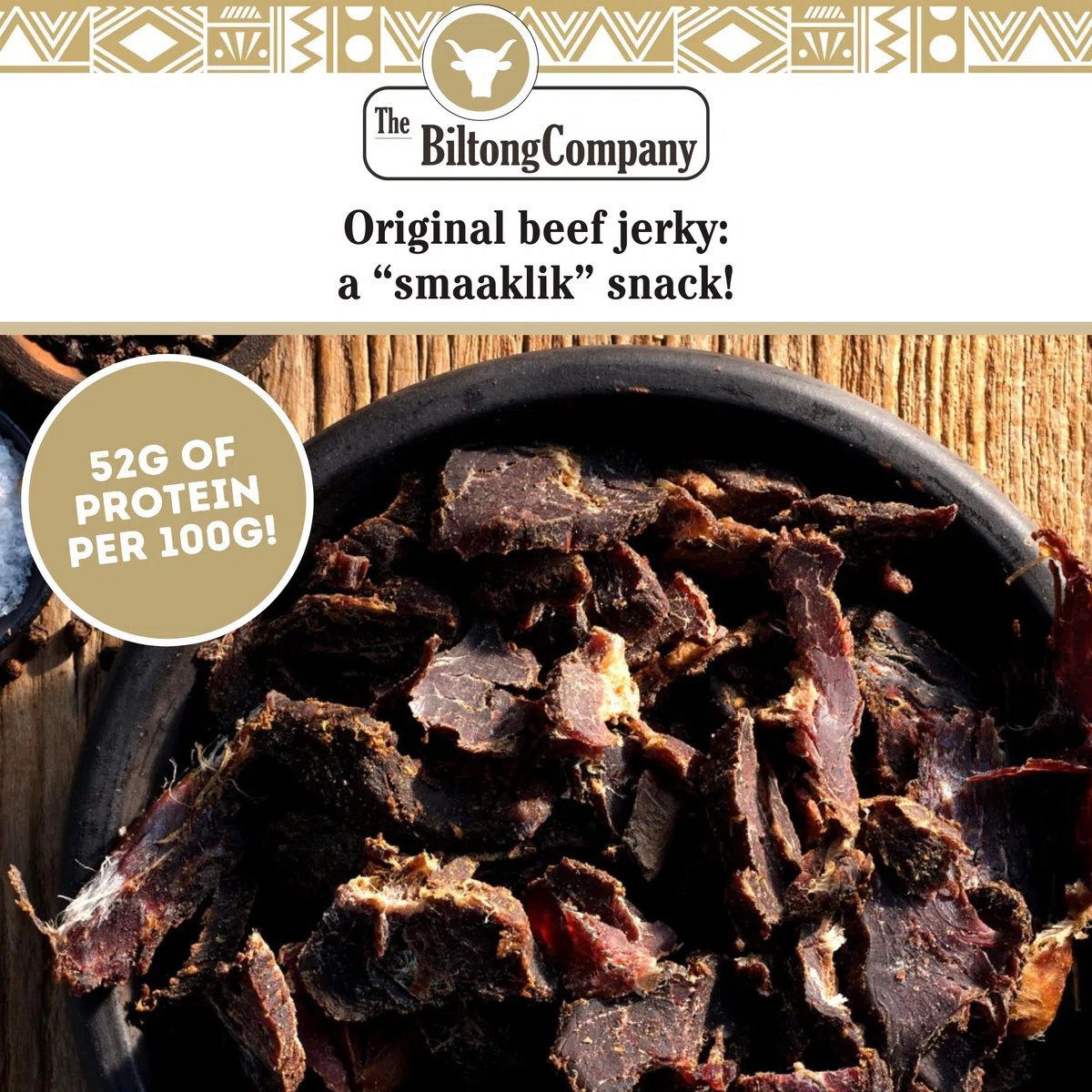Biltong Original Beef Jerky – Snack proteico adatto alla dieta Keto, realizzato con carne magra di manzo Topside – Speziato naturalmente e povero di grassi – Perfetto da portare con te – 500g