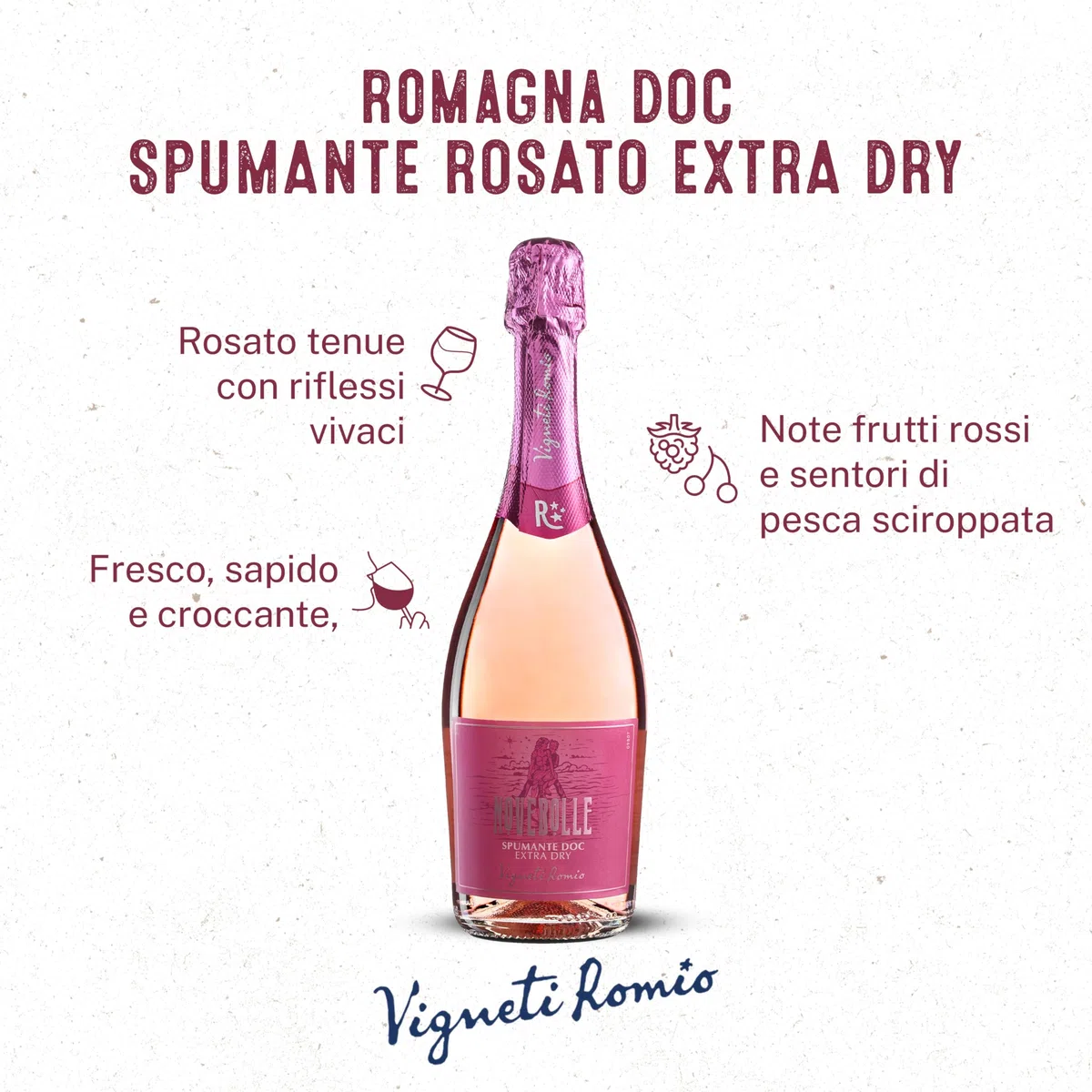 Vigneti Romio Vino Spumante Rosato Novebolle Romagna DOC, 11.5 % Vol, Confezione con 6 Bottiglie da 750 ml