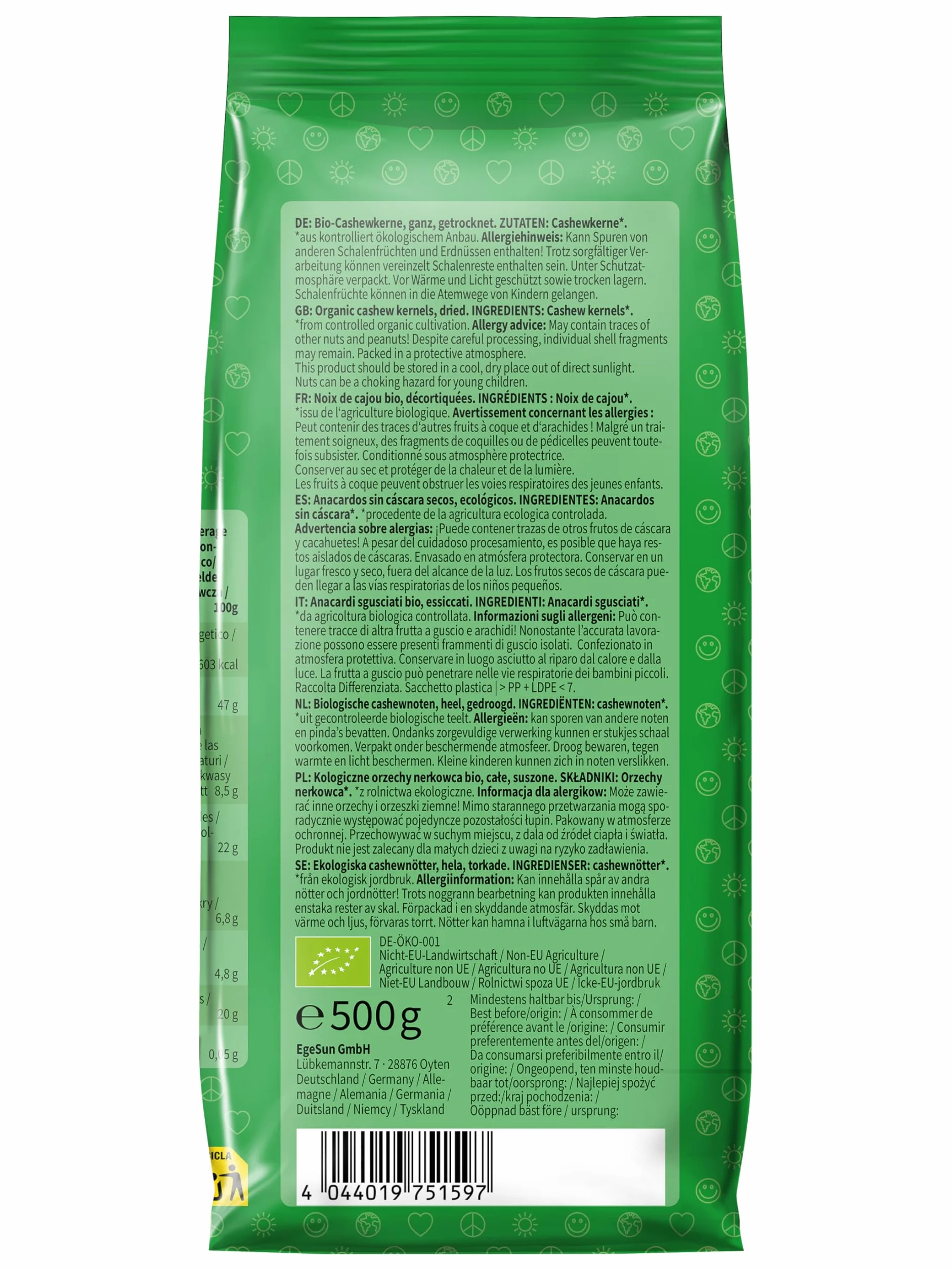 Mundo Feliz Anacardi Biologici, 2 x 500 g