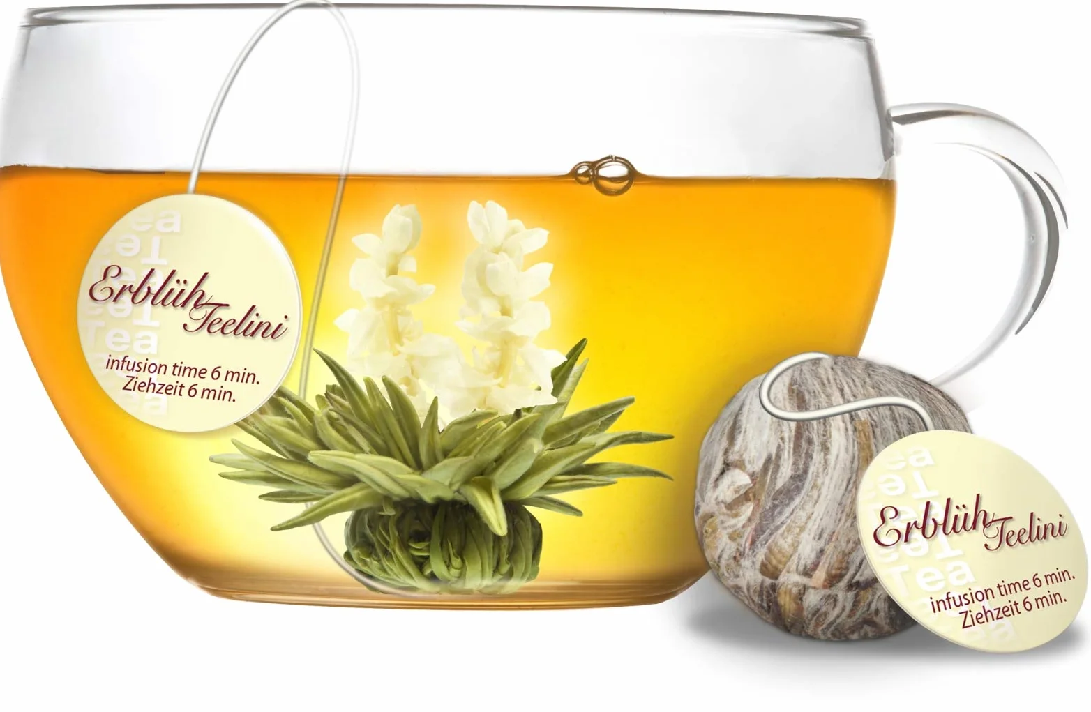 Creano Set Regalo Fiori di Tè Bianco "Tèlini" in Tazza – 12 Tè Fiorito in 4 Tipi Diversi in Elegante Scatola di Legno – Perfetto per Degustazione e Regalo Donna Uomo