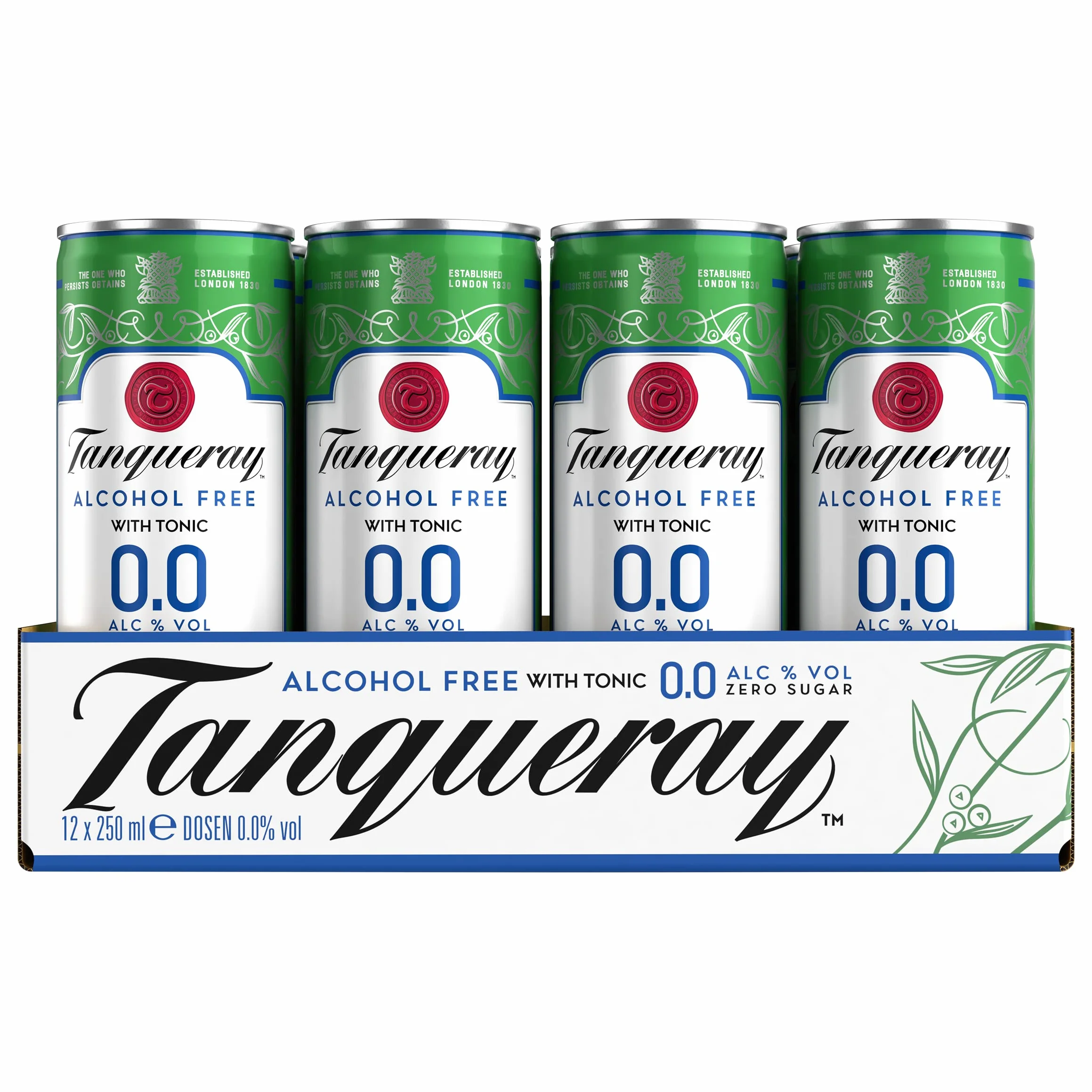 Tanqueray 0.0 - Premix Gin & Tonic Zero, Pack di 12 Lattine da 250 ml