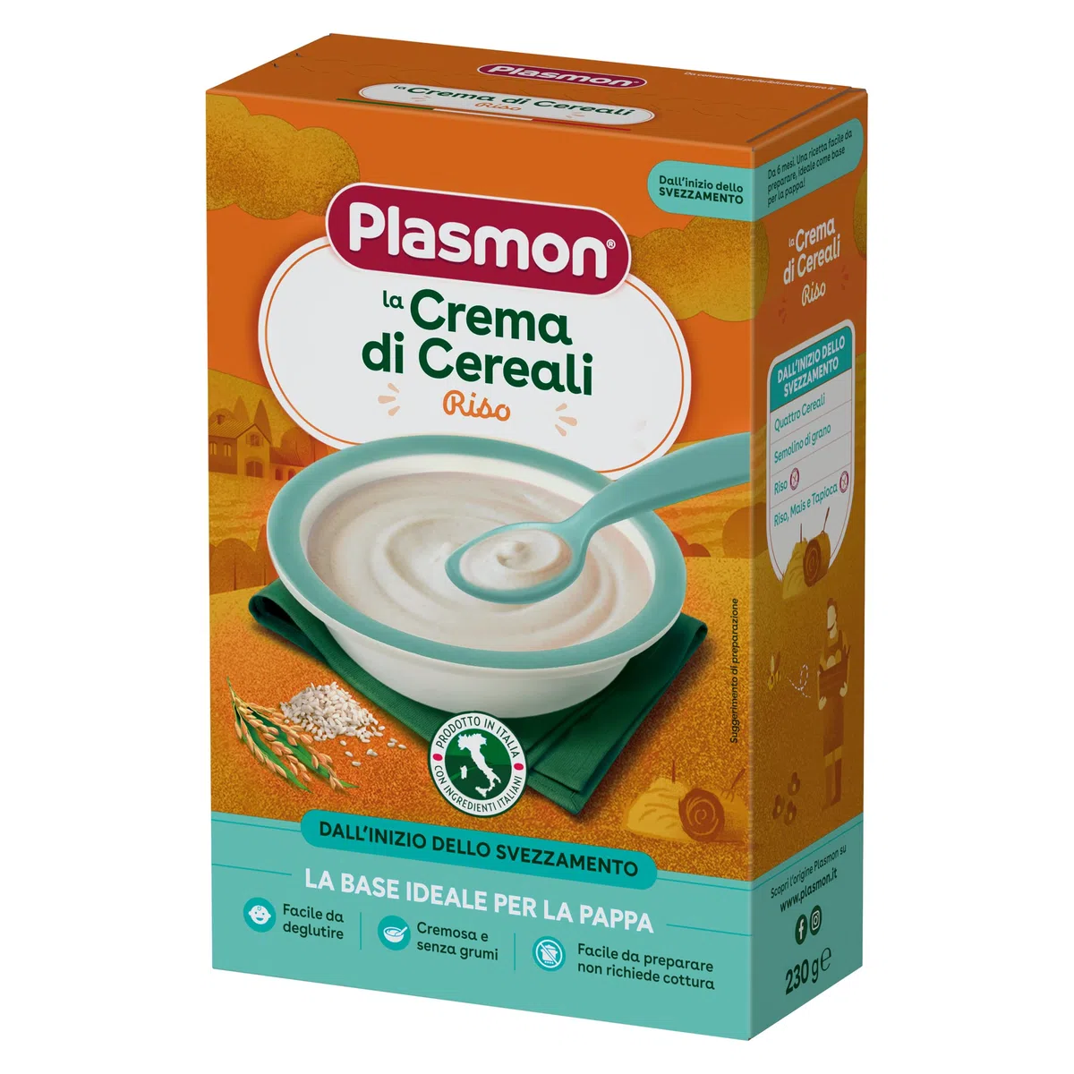 Plasmon Crema di Cereali di Riso 230g Con Ingredienti selezionati, La base ideale per la pappa, Confezione da 6