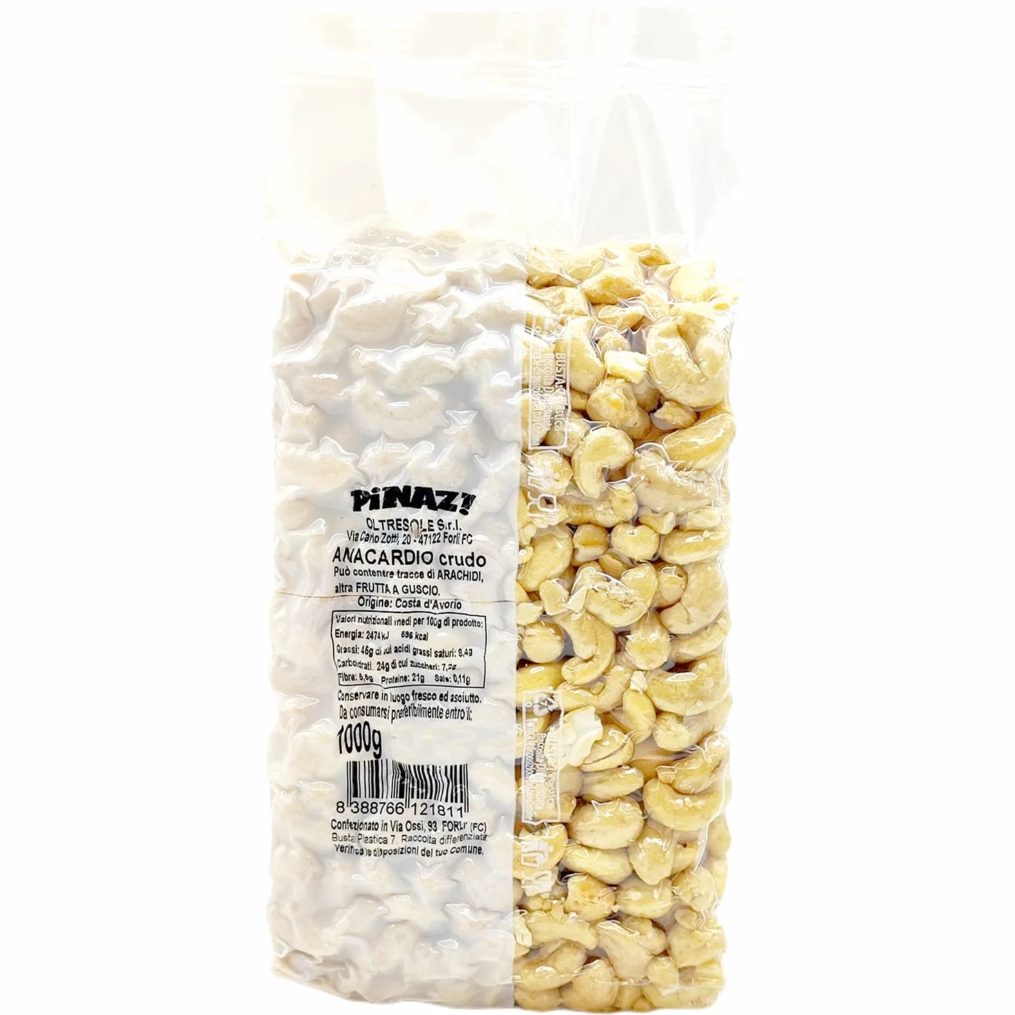 Oltresole, Anacardi Crudi al Naturale 1 Kg, Non Tostati e Senza Sale, Ideali come Snack Salutare, Frutta Secca Selezionata in Confezione Sottovuoto, Fonte di Proteine, Fibre e Grassi Sani