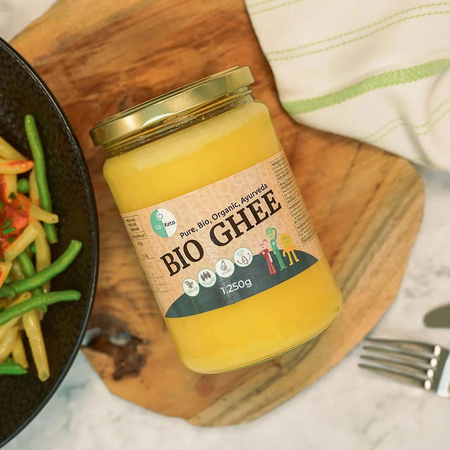 Go-Keto BIO Ghee, 1250g | Burro 100% chiarificato, certificato BIO, Ayurveda | perfetto per la dieta cheto | ideale per cuocere e arrostire | Senza lattosio, senza glutine, low carb