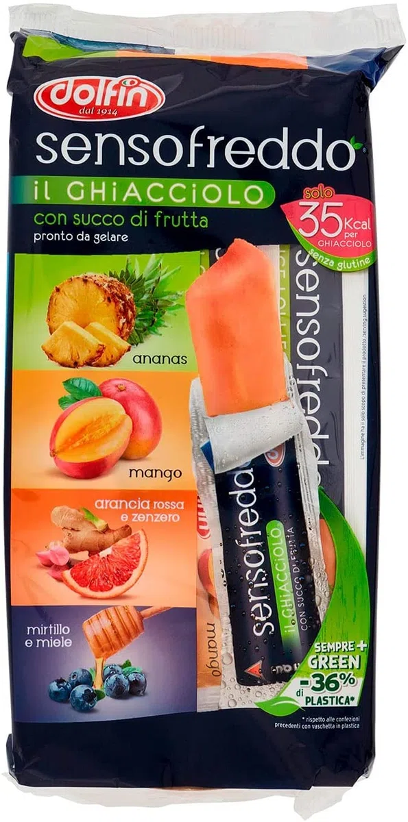 Ghiacciolo con Succo di Frutta Gusti Assortiti Pronto da Gelare Senso Freddo Dolfin - 5x10 pz -