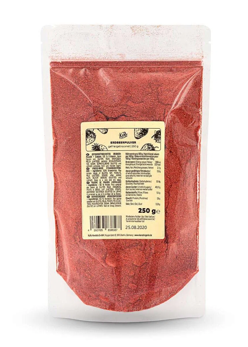 KoRo - Fragole liofilizzate in polvere 250 g - 100% fragole liofilizzate - versatili - maxi confezione