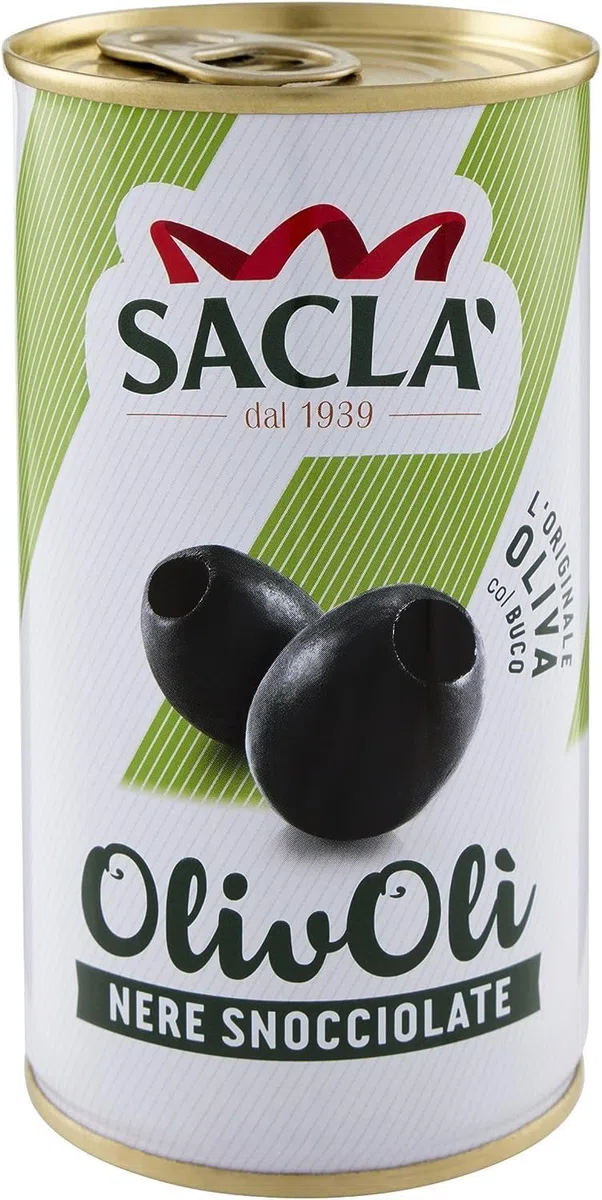 Saclà, OlivOlì, Olive Nere Denocciolate, Ideali per Insalate e per Arricchire i Tuoi Piatti, Lattina, 330g (150g sgocciolato), Confezione da 12 pezzi