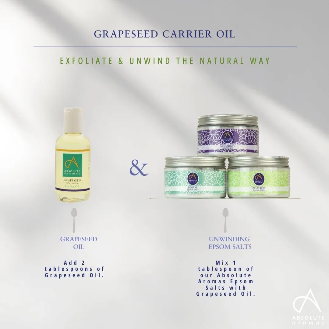 Absolute Aromas Olio di Semi d'Uva 500ml - Puro, Naturale, Spremuto a freddo, Cruelty Free, Vegano, Senza OGM - Olio base per Massaggi e Idratante Naturale per Pelle, Capelli e Unghie