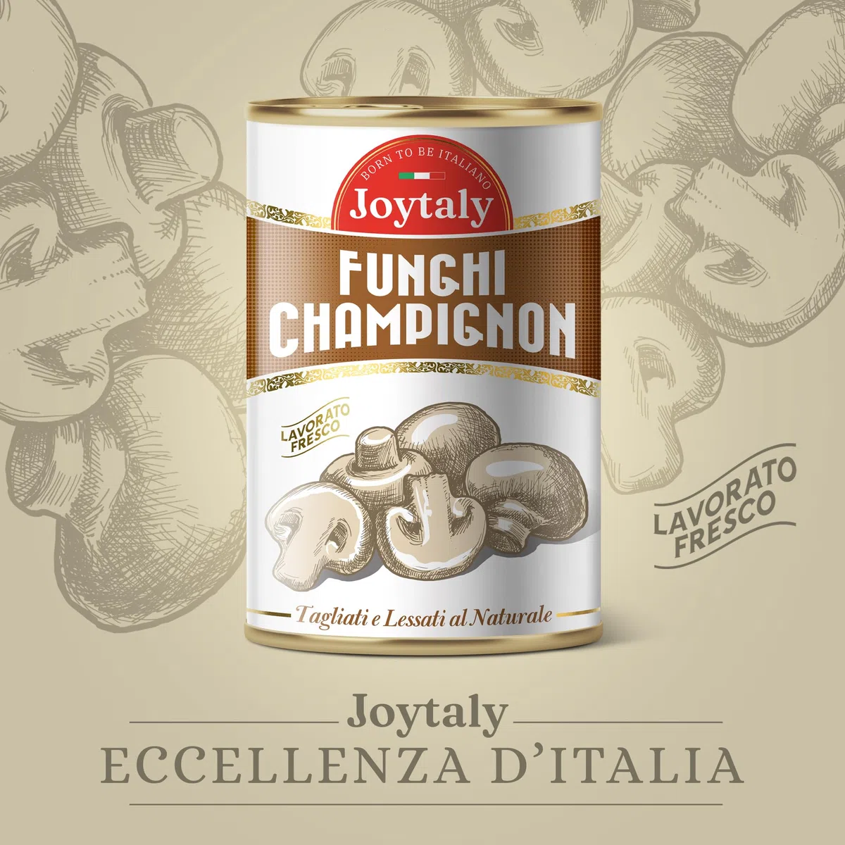 Joytaly Funghi Champignon, Confezione da 12 Lattine da 390g, Prodotto e confezionato 100% Italiano