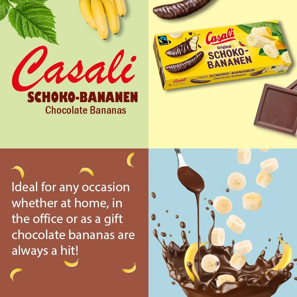 Casali Schoko Bananen - Irresistibili Dolcetti Alla Banana Ricoperti Di Cioccolato - 48 Pezzi, 600g x 6