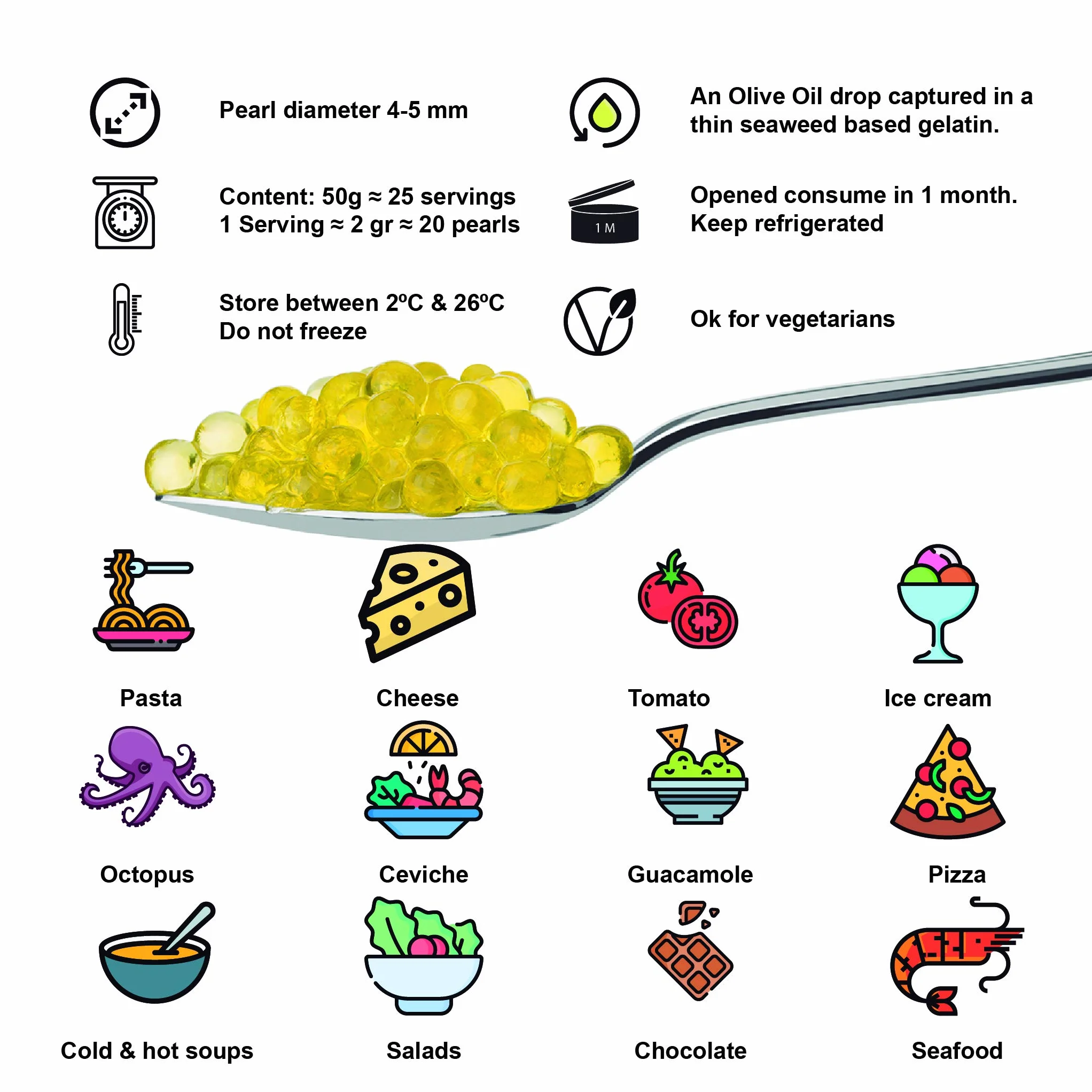 Caviaroli - Sferificazione di Olio Extra Vergine e Aceto - Perle Gelificate Gourmet per Condimenti e Decorazioni, Pack 5 Sapori, Olio, Peperoncino, Basilico, Wasabi e Aceto di Modena - 3x20g