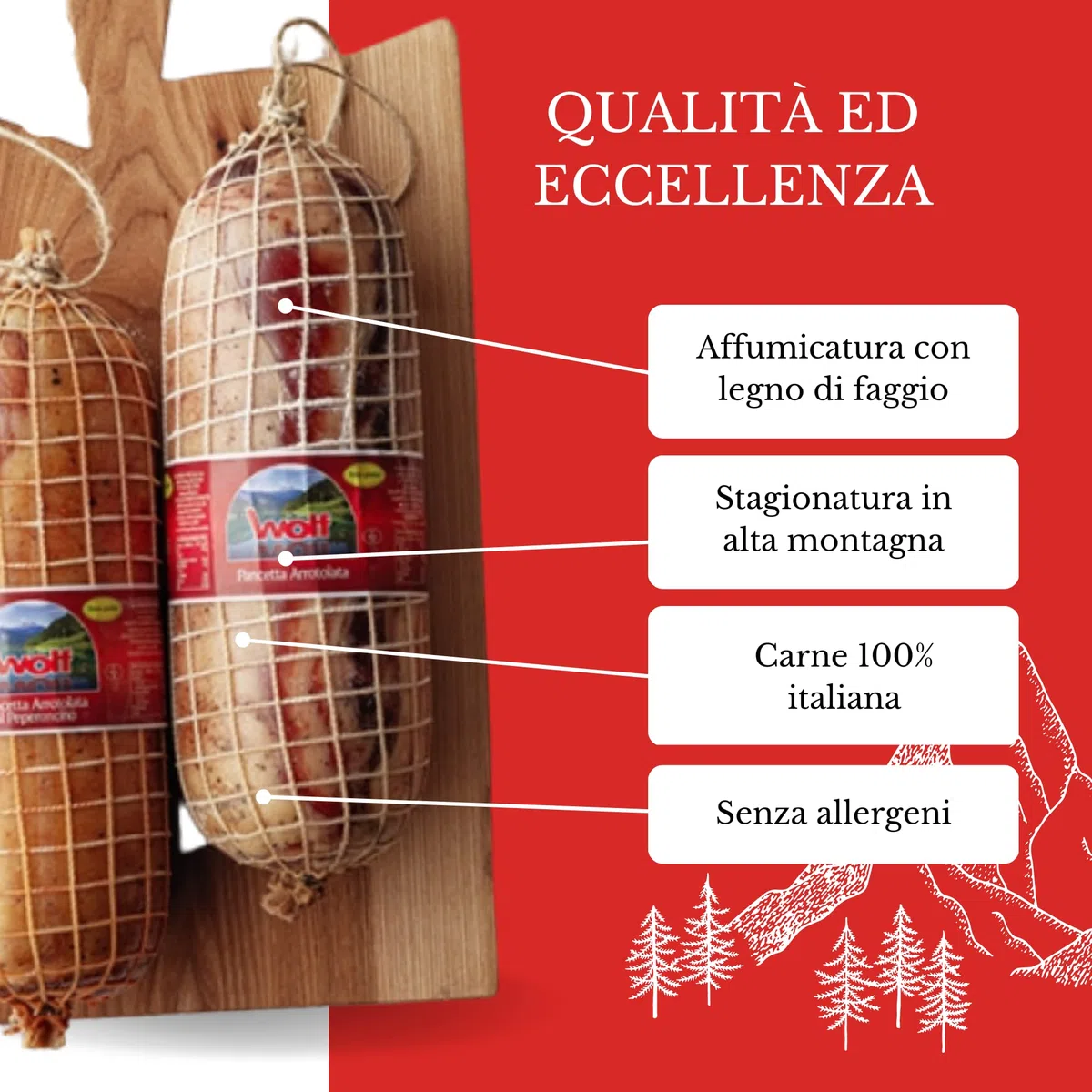 Wolf, Pancetta Arrotolata al Peperoncino, Trancio, Leggera Affumicatura con Legno di Faggio, 100% Carne da Allevamenti Italiani, Senza Glutine, Sottovuoto, 1 kg (min. netto garantito)