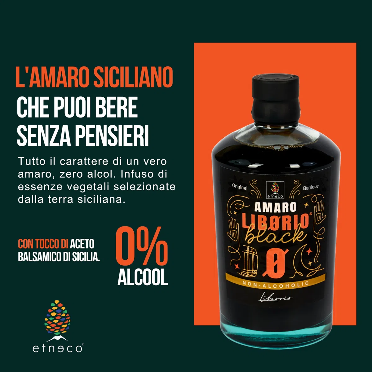 Amaro Liborio Black Analcolico 50cl – Amaro Siciliano Senza Alcol con Note di Cacao e Spezie – Gluten Free, Vegano