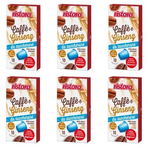 60 Capsule RISTORA Compatibili con Nespresso CAFFE e GINSENG AMARO da ZUCCHERARE Bevanda solubile - Senza Glutine -