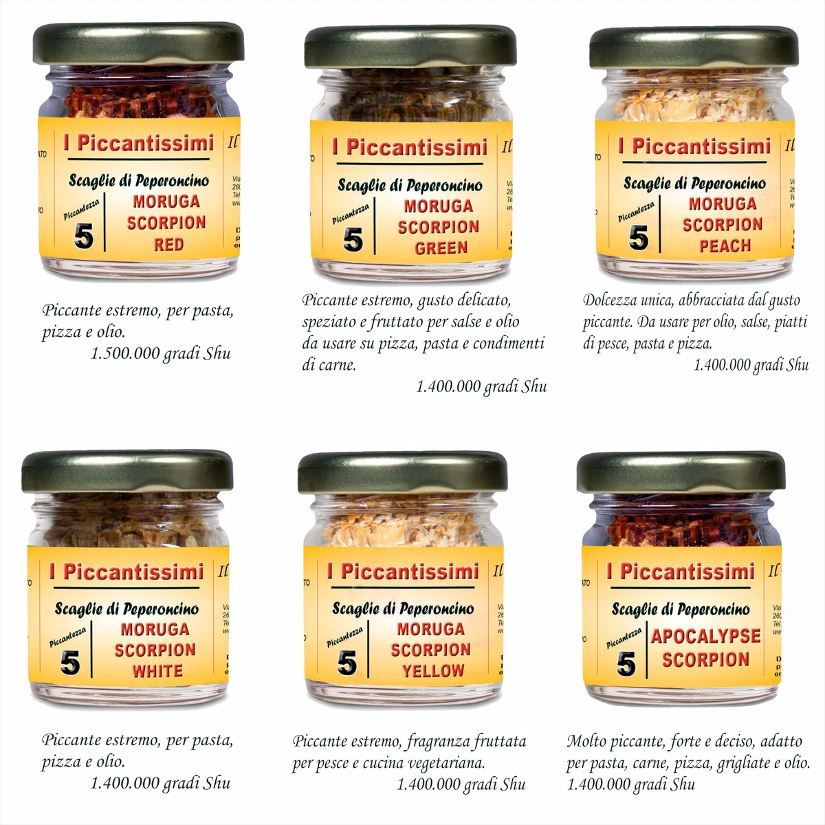 I Piccantissimi - Set 3 Vasetti a Scelta fra oltre 40 gusti di Peperoncino Piccante artigianale - Confezione Personalizzabile.