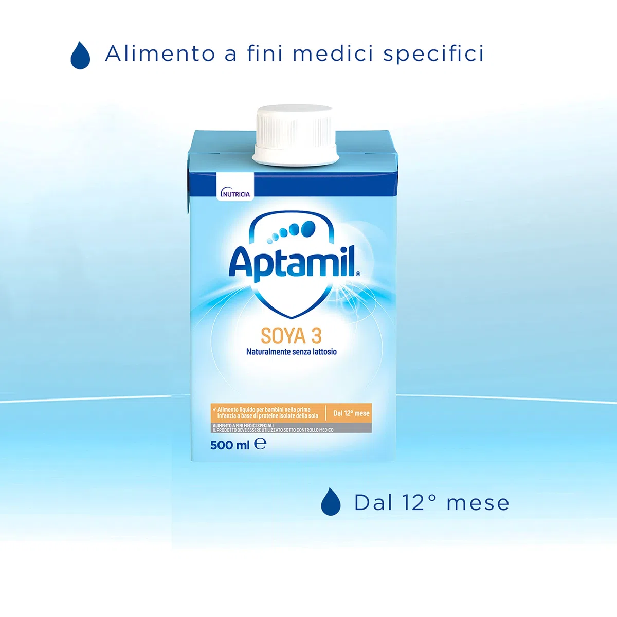 APTAMIL - Soya 3 - Alimento Liquido Senza Lattosio, Completamente Vegetale per Bambini dall'anno di età a Base di Proteine isolate di Soia - Formato da 6 litri (12 bottiglie da 500 ml)