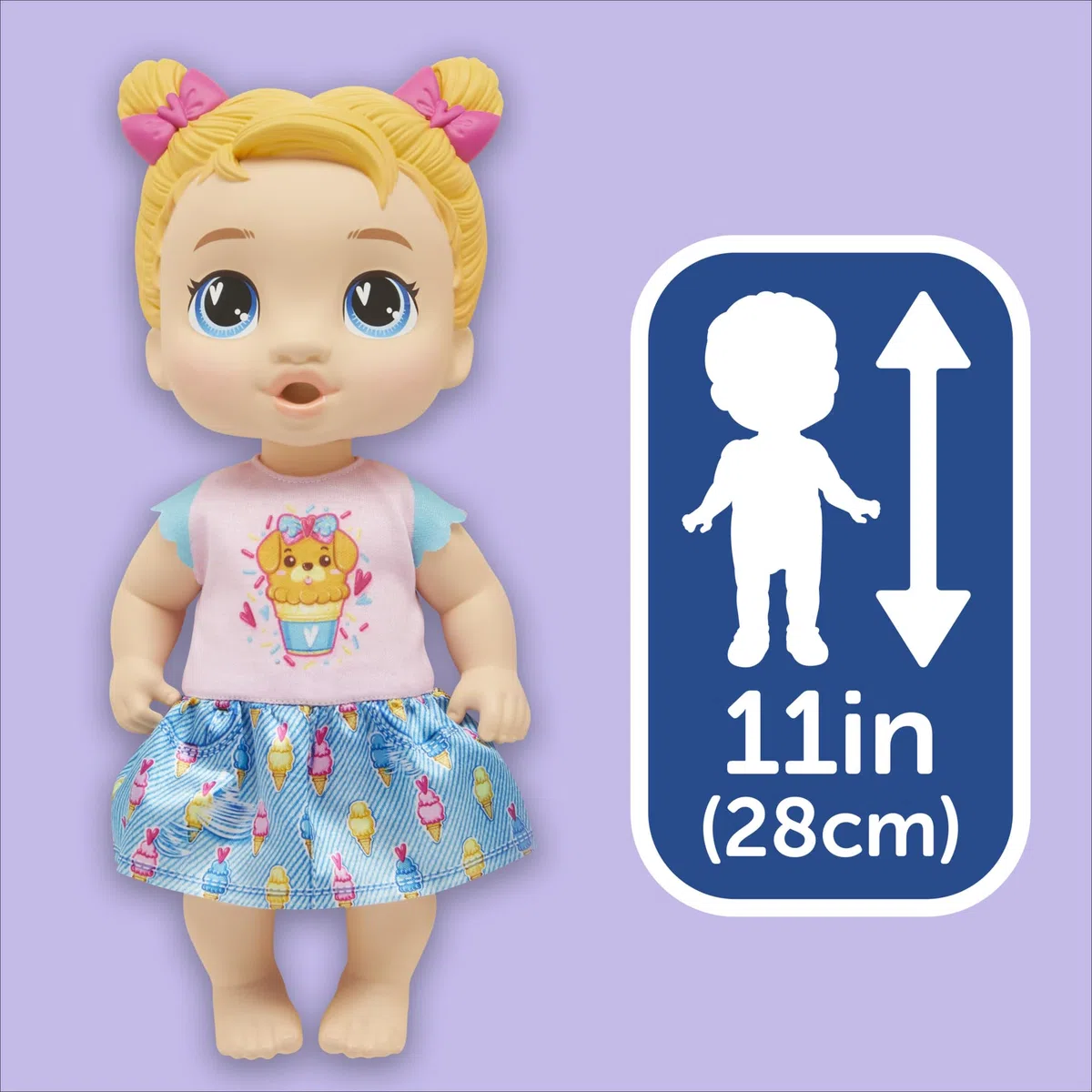 Baby Alive, Sweet Snacks Harper Hugs, Bambola con Cibo Finto, Capelli biondi, 28 cm, Giocattoli per Bambine e Bambini dai 3 Anni in su