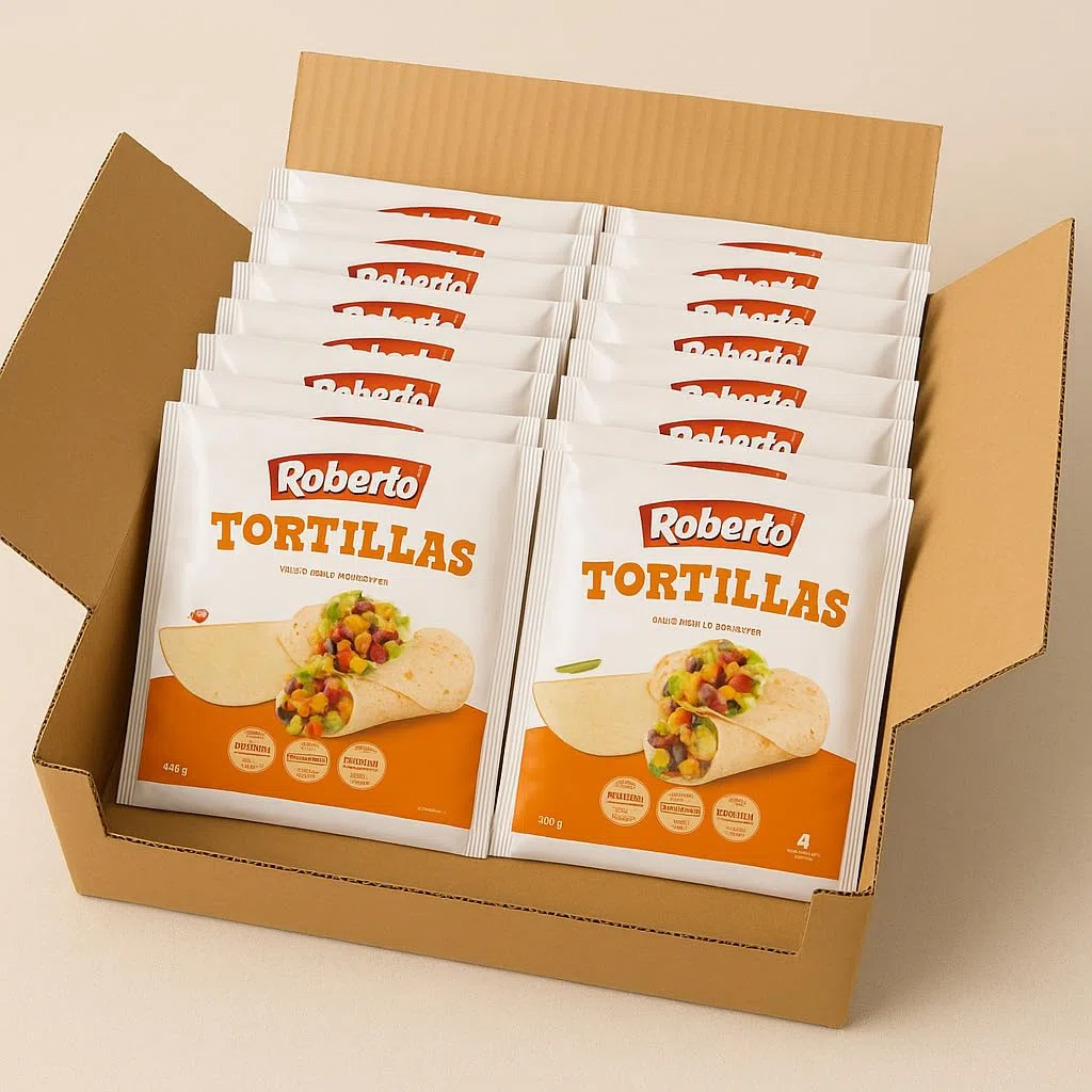 Roberto Tortillas di Grano Tenero – 12 pezzi di Tortilla Piadina Sottili, Arrotolabili e 100% Vegetali – Ideali per Wrap, Burritos e Fajitas Piatti Caldi e Freddi