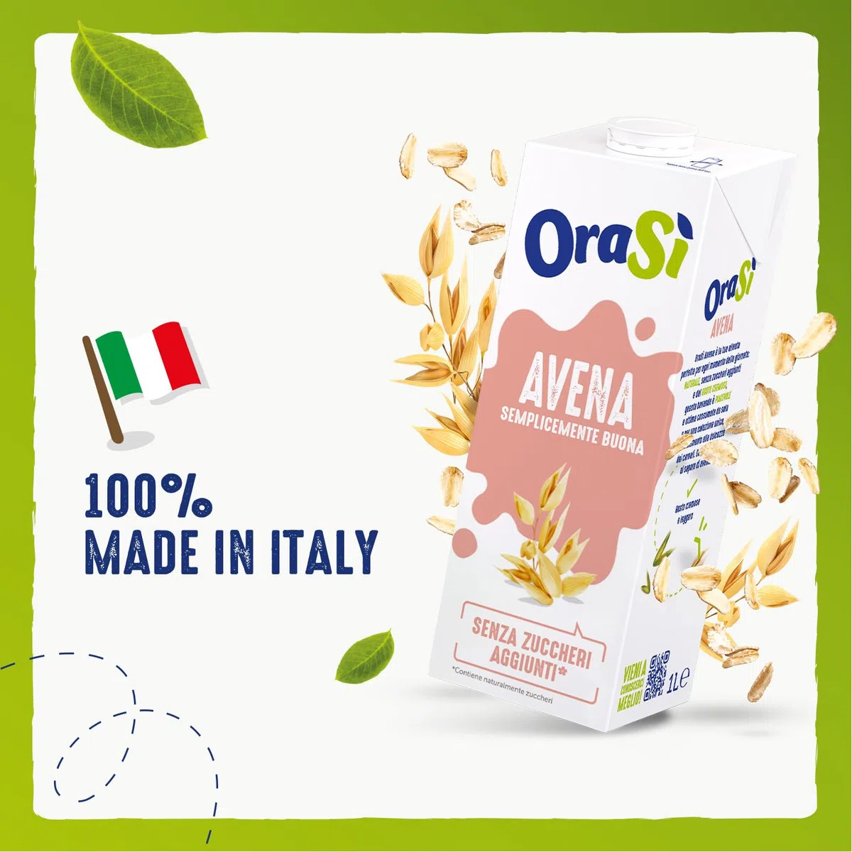 OraSì Bevanda Di Avena 1 Litro 12 Unità Alternativa vegetale al Latte a base di Avena Cremoso Senza Zuccheri Aggiunti, Fonte Di Calcio E Vitamine Ideale Per Dieta Vegana Colazioni E Ricette