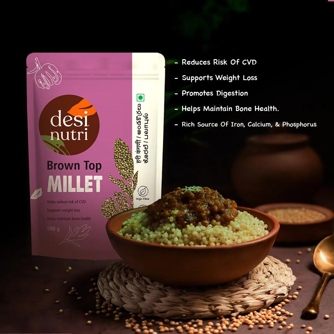 Desi Nutri Brown Top Millet Grains | Millets | Natural Grains | Andu Korralu | Korale | Choti Kangni | Brown Top Millet - 500 gms, Pack of 1