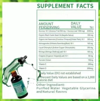 Gocce liquide di Soursop Bitters 10 in 1| Estratti di erbe per il miglioramento della salute generale | Vegano, non OGM