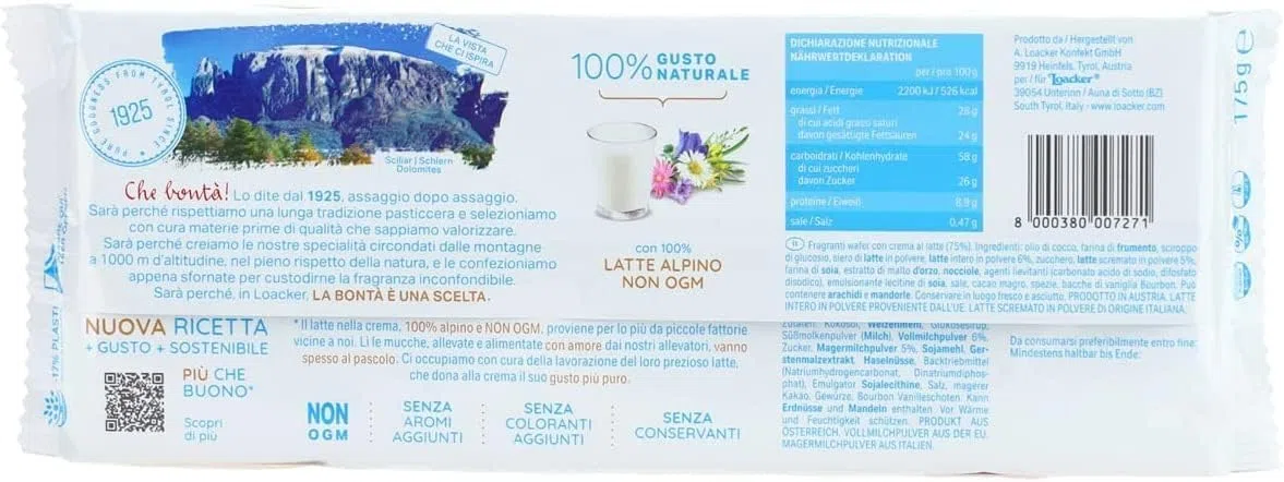Loacker Classic Milk, Wafer Classico con 3 Strati di Cialde Farcite con Crema al Latte, per Merenda e Snack, Formato Famiglia con 18 Confezioni, 3150g