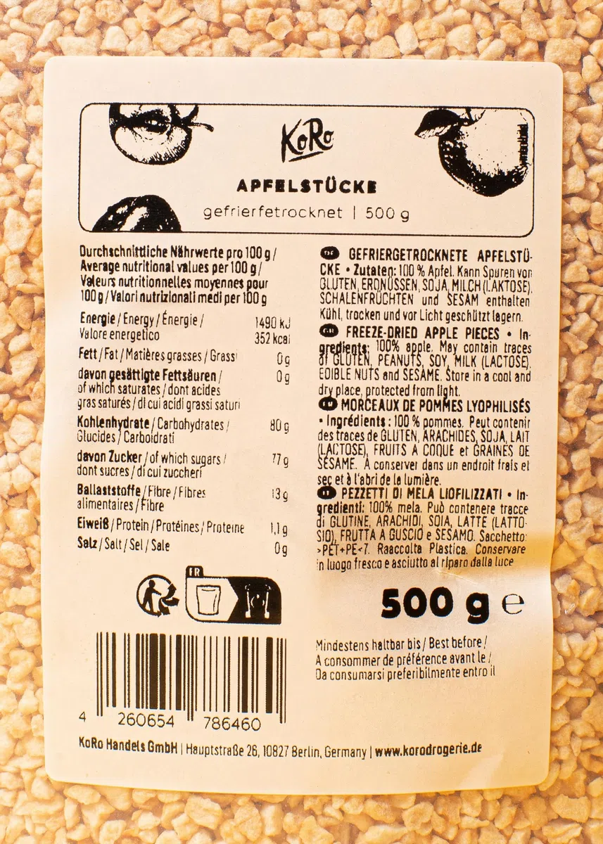 KoRo - Mela liofilizzata a pezzetti 500 g - 100% mela - snack naturale - croccante e dolce - nel porridge, sullo yogurt e in dolci