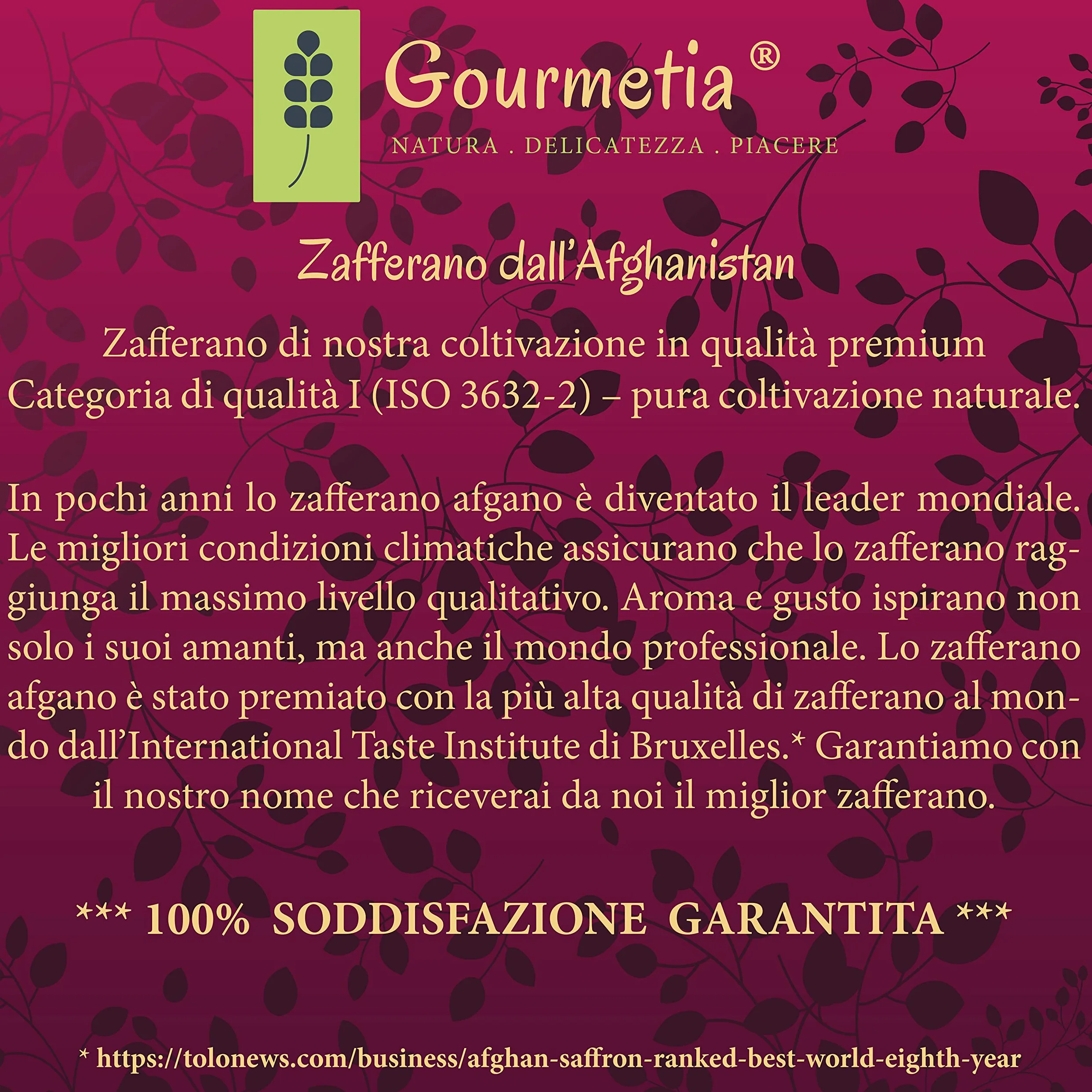 Gourmetia Zafferano in pistilli, Zafferano puro di Prima Qualità 5g - Categoria di Qualità I Superiore