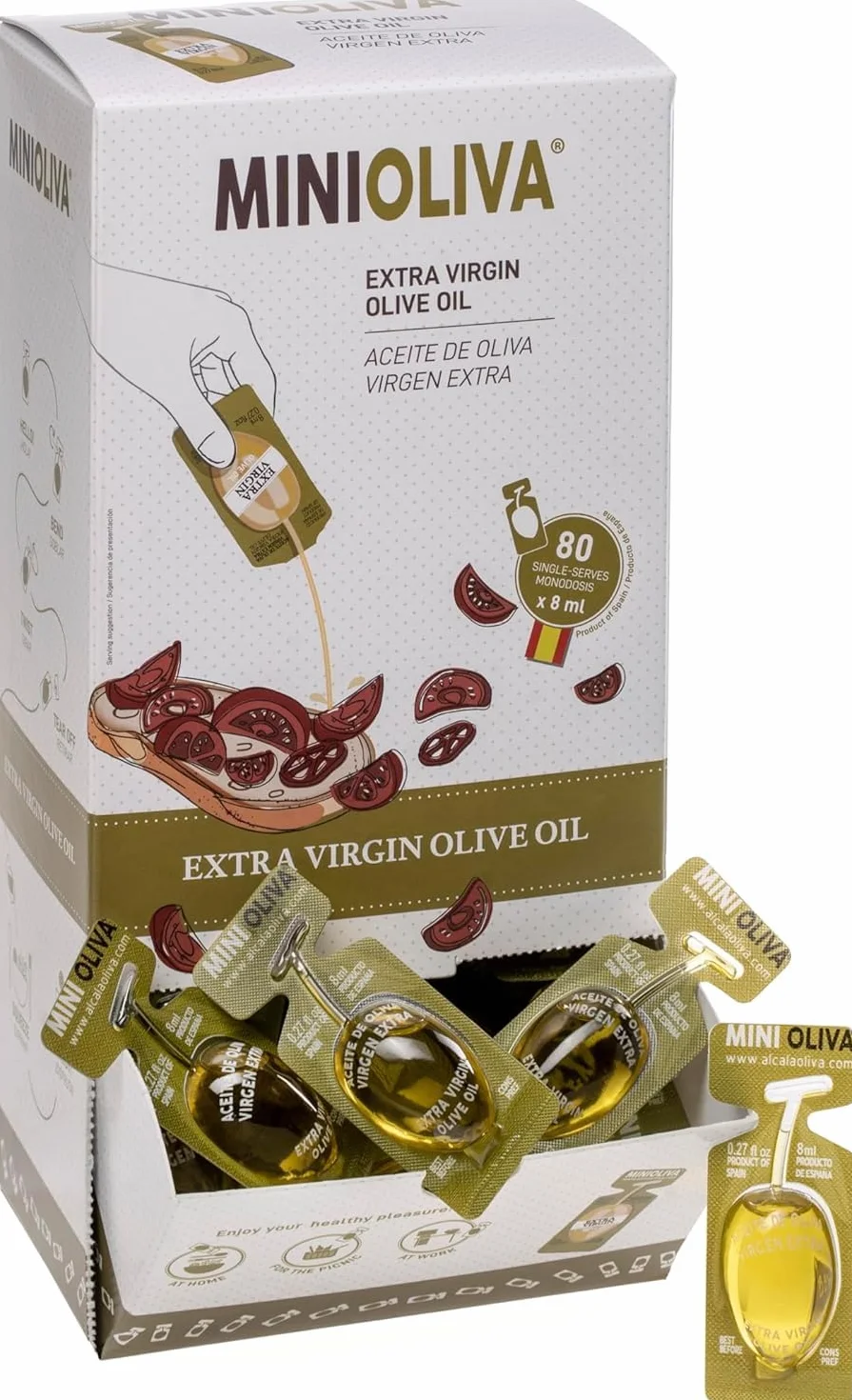 MINIOLIVA Dispenser di Olio Extra Vergine di Oliva - 80 Capsule Individuali da 8 ml, Ideale per Casa, Ufficio, Viaggi e Uso Quotidiano