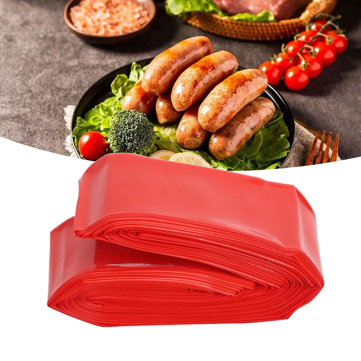 Tissting Involucro per Salsicce, Custodia per Salsicce in Plastica 20m x 45mm Non Commestibile Resistente alle Alte Temperature Macchina per Hot Dog per Salsicce Saporite Fatte in Casa Sticks Stuffer