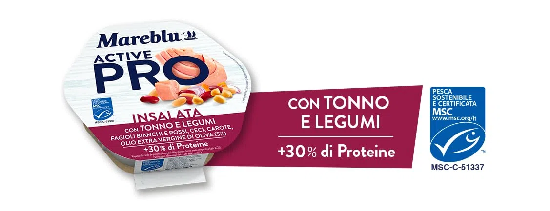 Mareblu ActivePRO Insalata di Tonno e Legumi, 30% di Proteine, Confezione da 4