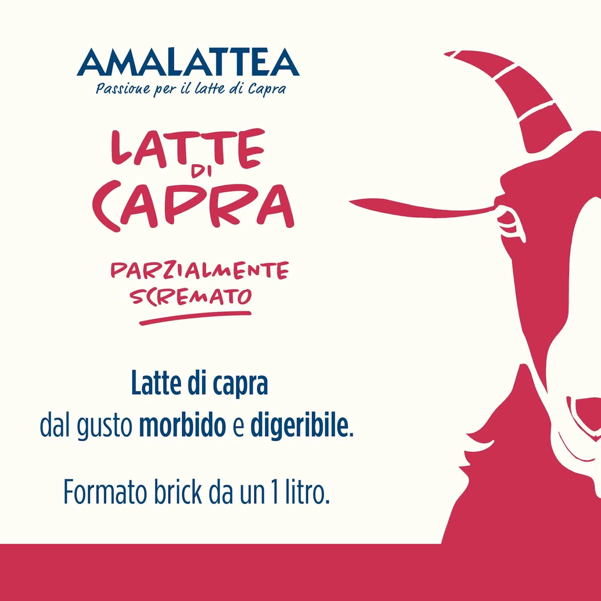 Granarolo, Latte di Capra Amalattea, 6 Confezioni di Latte Parzialmente Scremato UHT da 1 lt, Dal Gusto Morbido, Ricca Fonte di Calcio